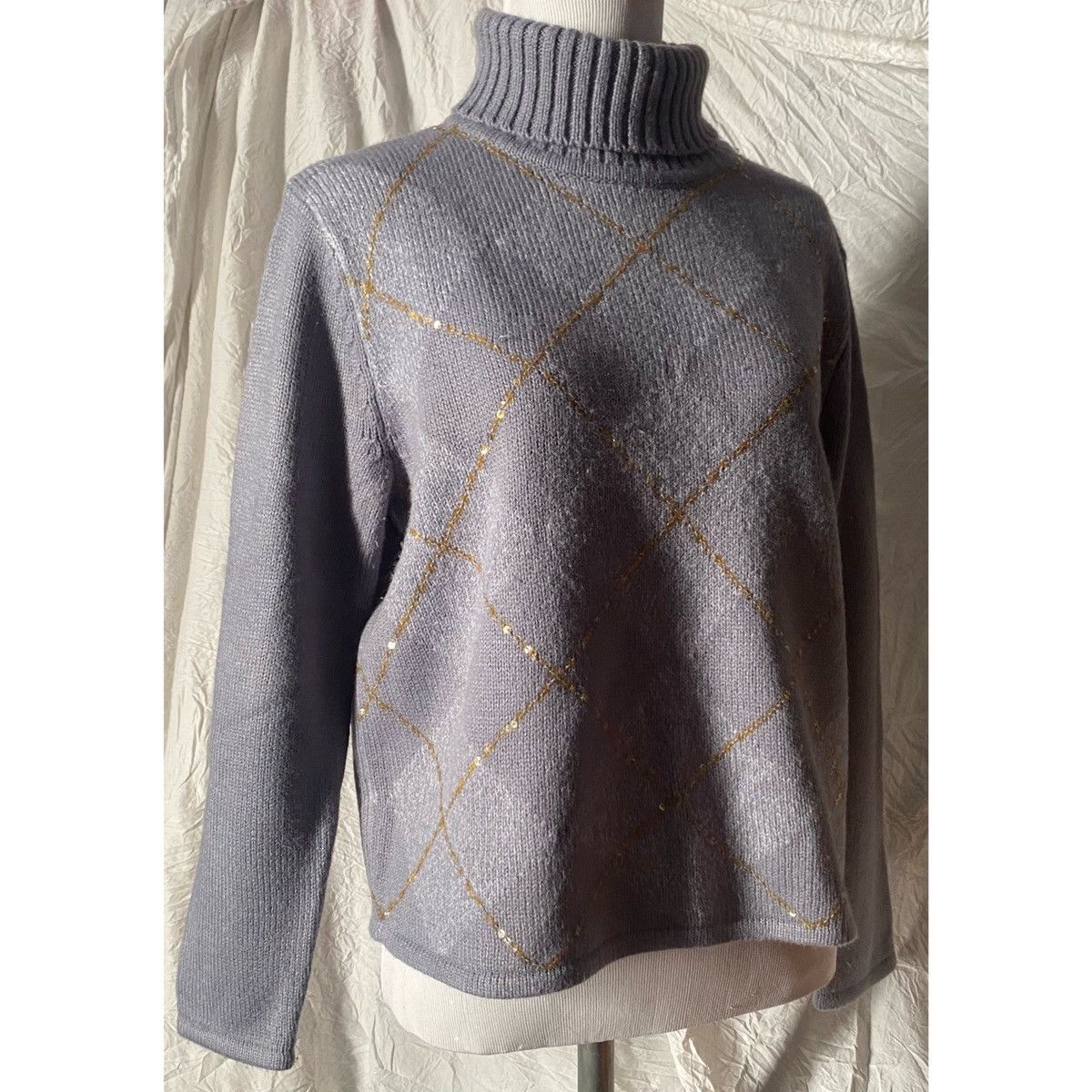 Vintage Vintage, Purple/Gray, Argyle Print, Turtleneck Knit Sweater Size S / US 4 / IT 40 - 6 Thumbnail