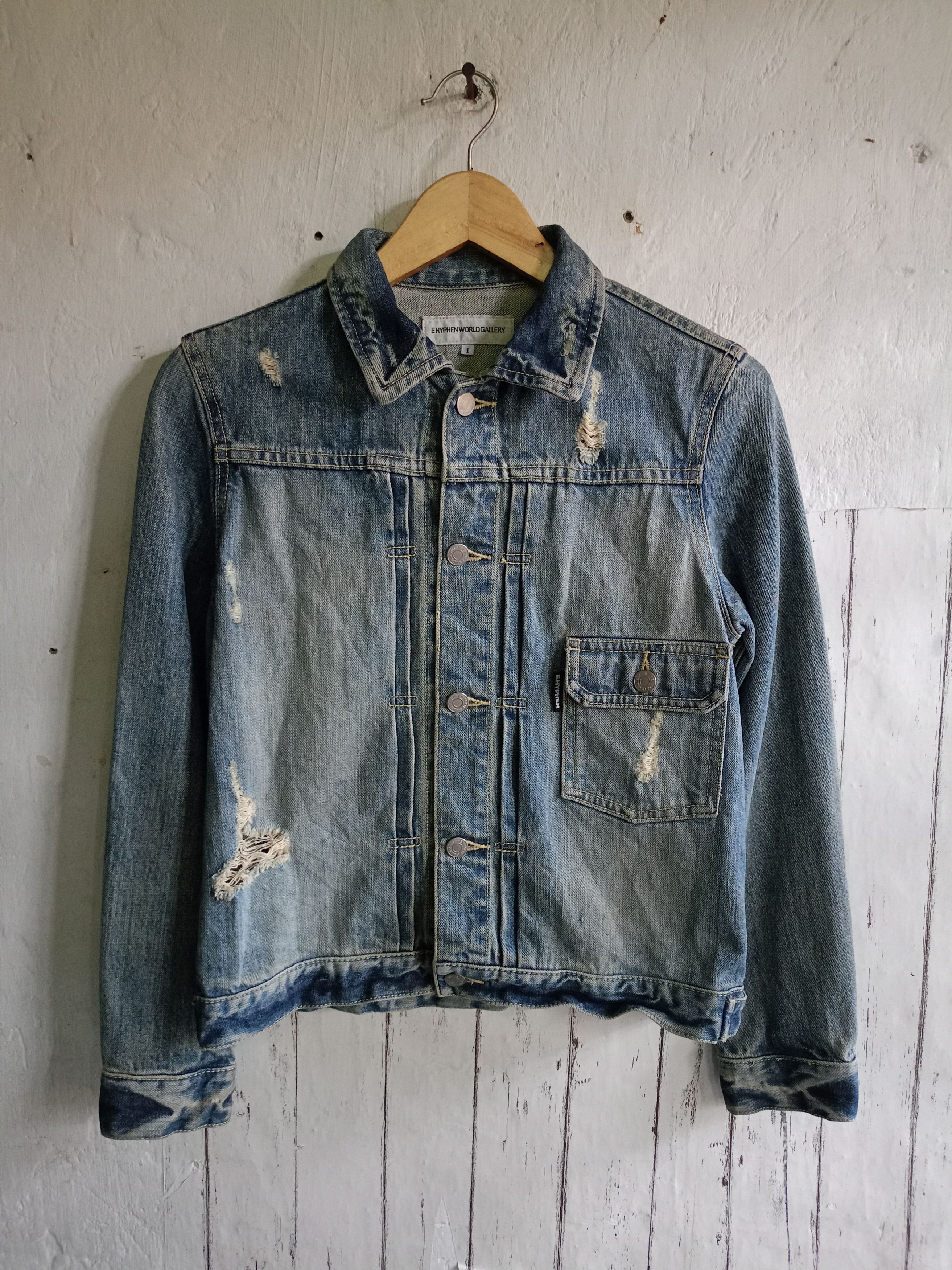 Japanese Brand E Hyphen World Gallery Distressed Denim Jacket Size US S / EU 44-46 / 1 - 1 Thumbnail