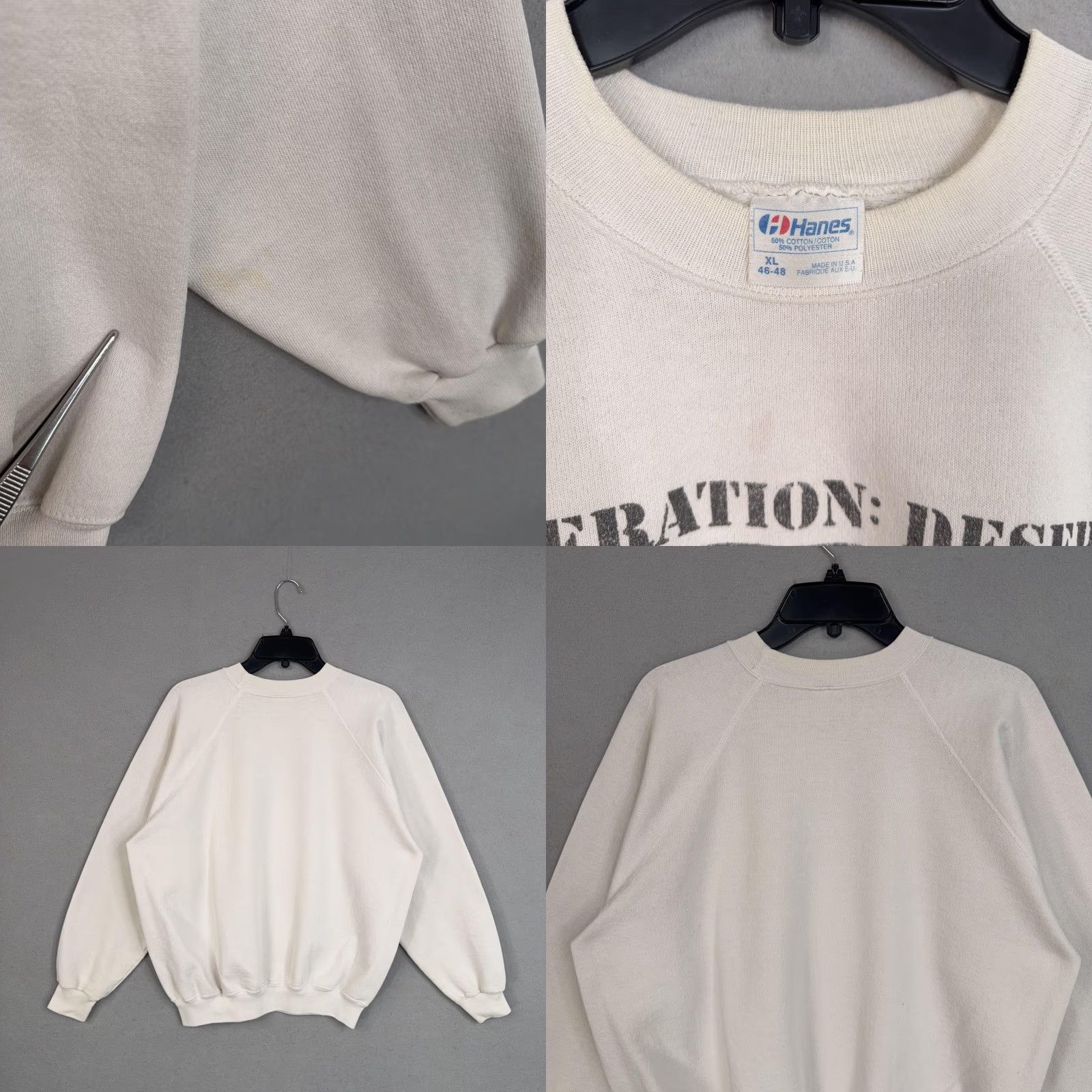 Hanes VINTAGE Hanes Desert Storm Sweatshirt Mens XL White USA 90s Graphic Print Military Patriotics Crew Neck Raglan Long Sleeve Size US XL / EU 56 / 4 - 8 Thumbnail