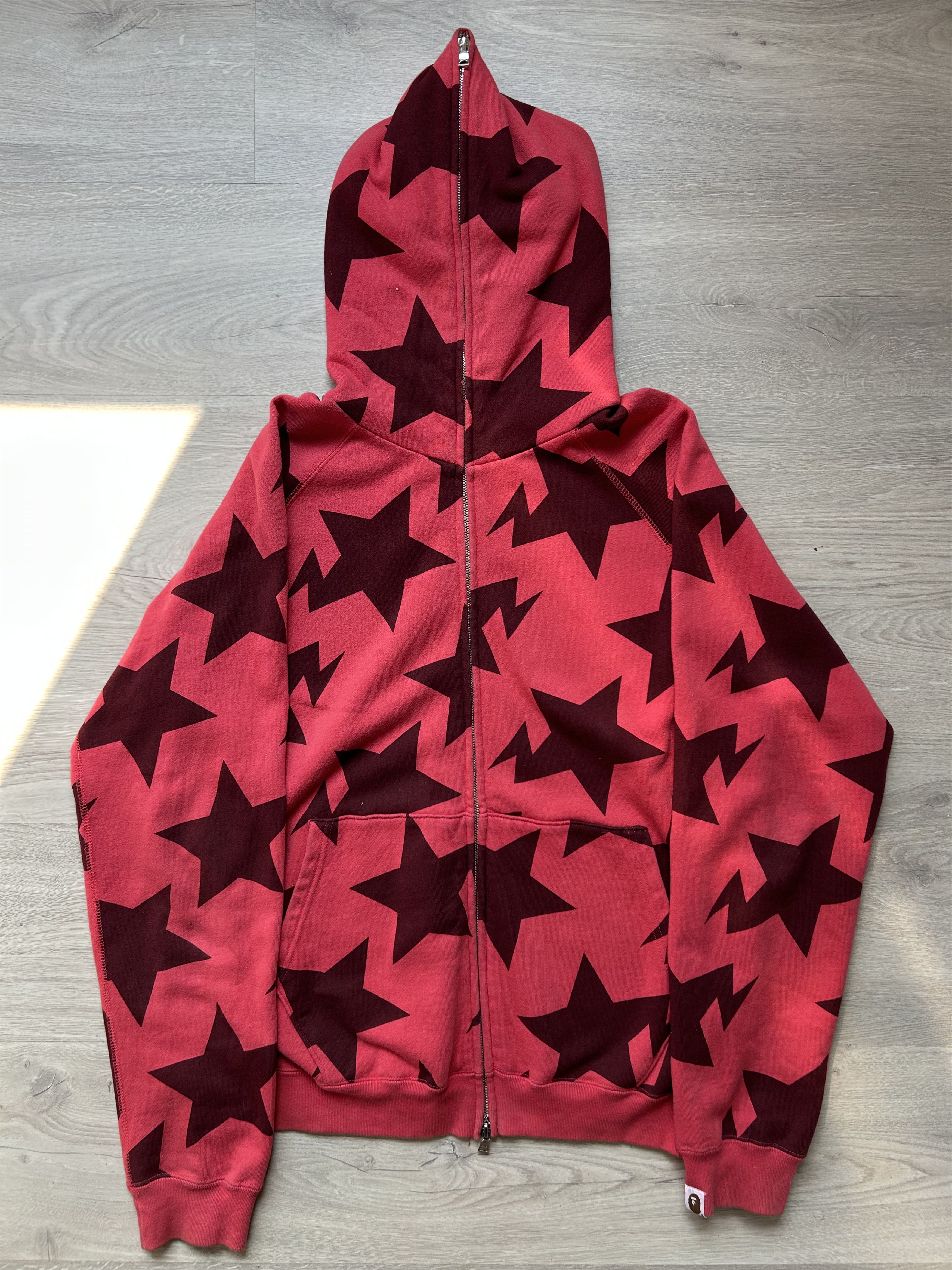 Bape Bape Star Pattern Full Zip Hoodie Red [Size M] Size US M / EU 48-50 / 2 - 1 Thumbnail