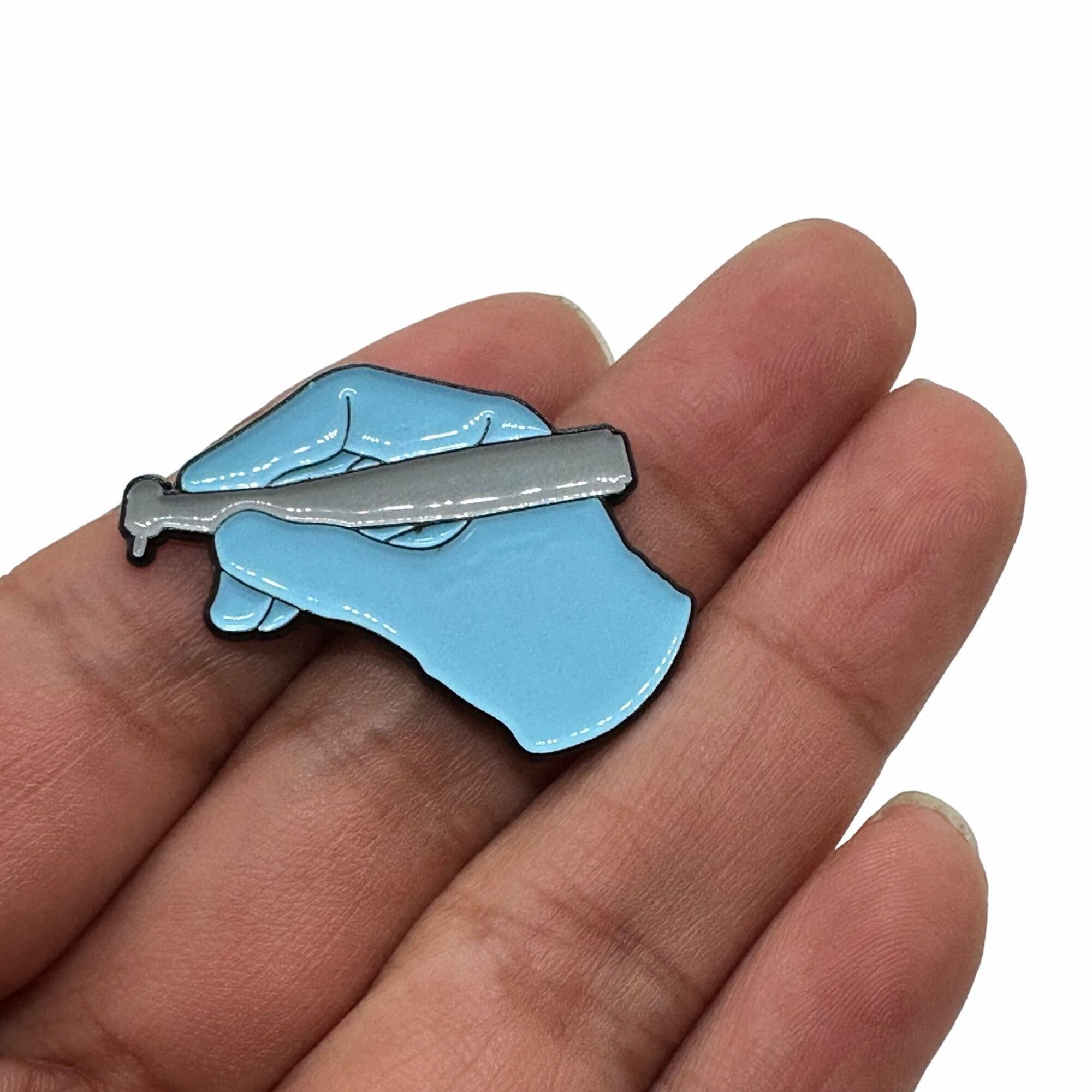 Other 🤩Blue hand holding dental drill Enamel Pin with Rubber Clut Size ONE SIZE - 2 Thumbnail