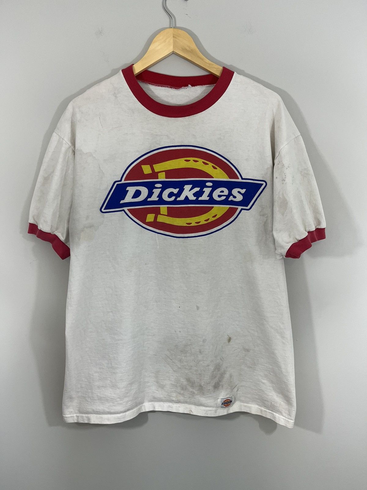 Vintage DICKIES Single Stitch Thrashed Faded Ringer Tee Size US XL / EU 56 / 4 - 1 Thumbnail