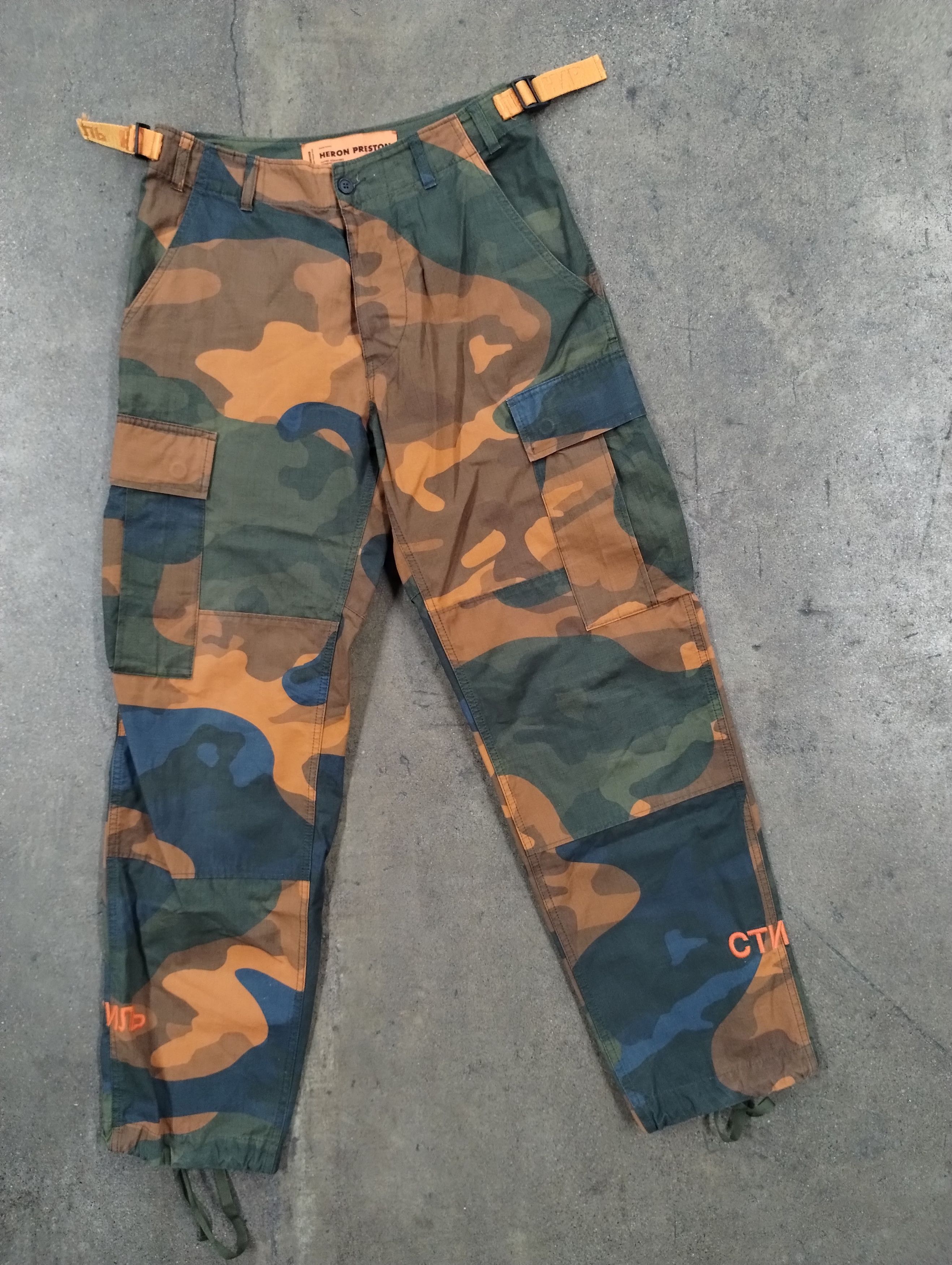 image of Heron Preston Orange Camo Pants, Men's (Size 30)