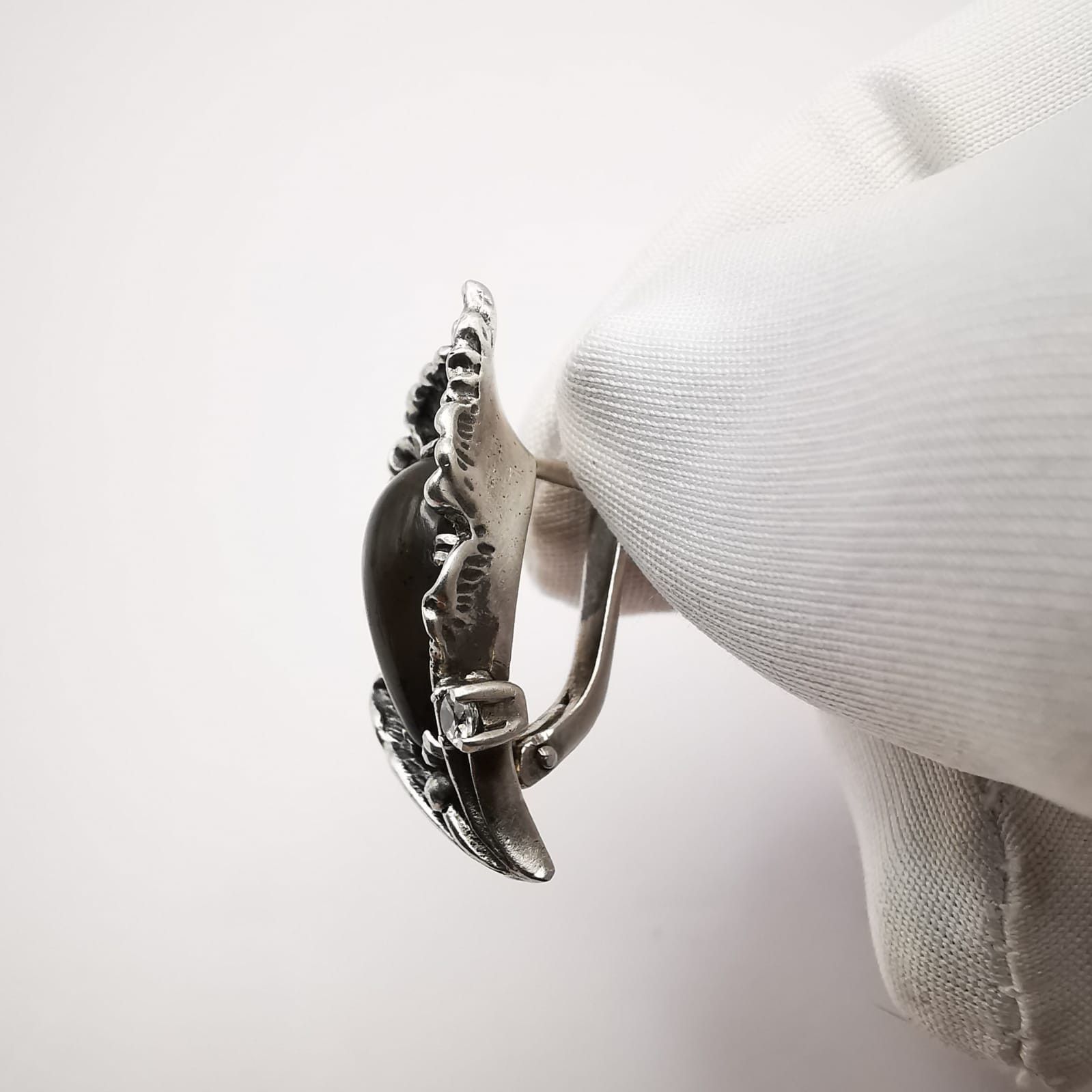 Vintage Vintage Earrings ,875 Silver "Dark Calla" Zircon,Agate Size ONE SIZE - 7 Thumbnail