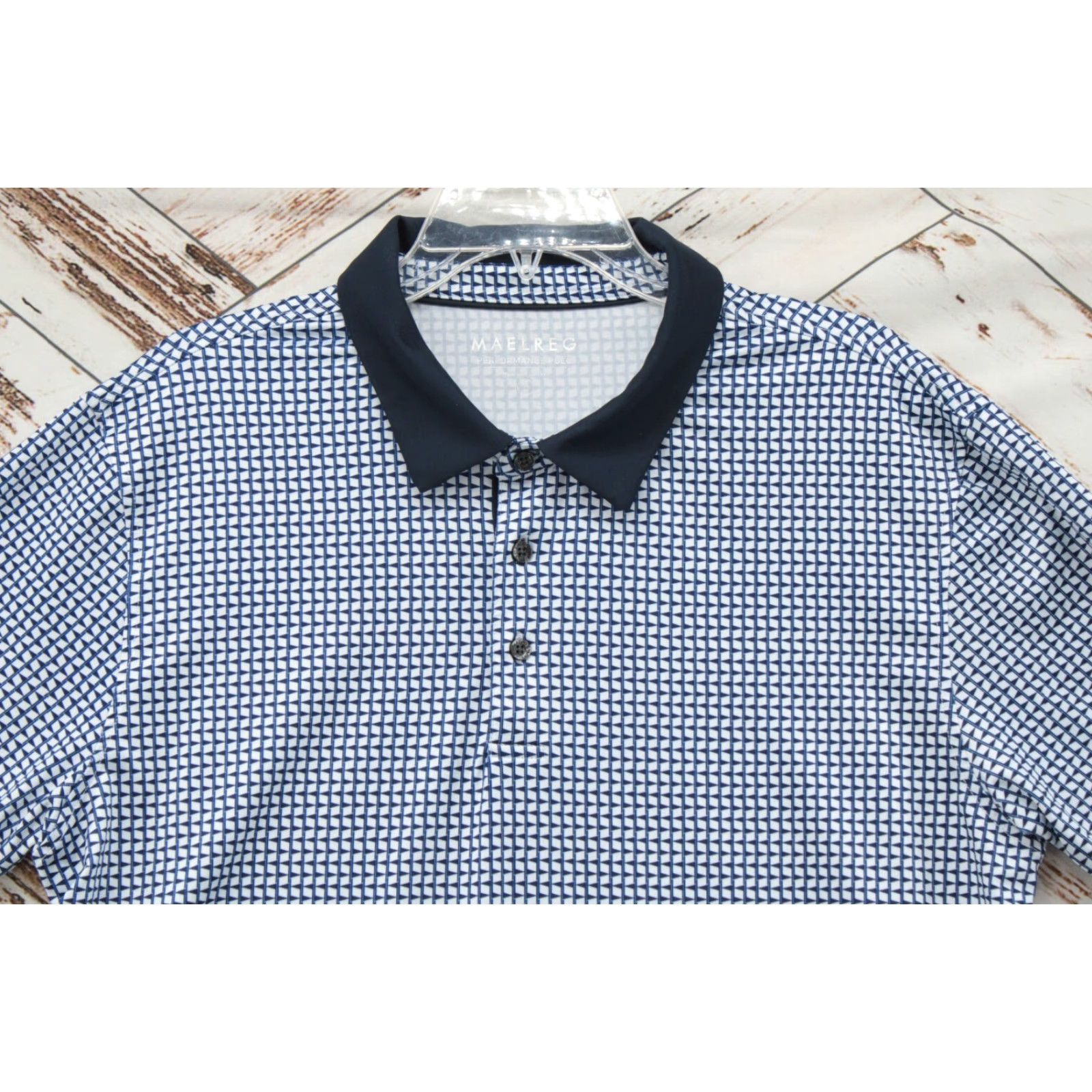 Vintage Maelreg Performance Polo Shirt Men L Blue White Stretch Golf Geometric Size US L / EU 52-54 / 3 - 2 Thumbnail