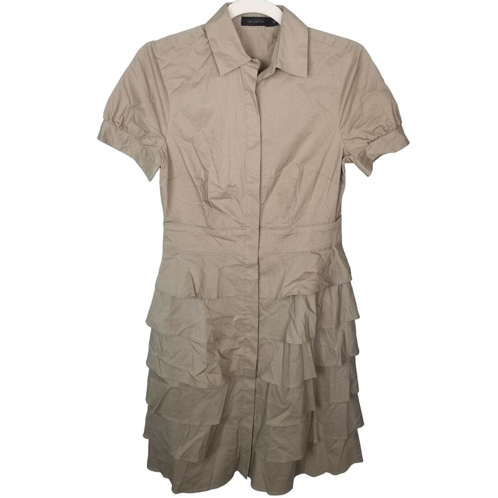 Ann Taylor The Limited Womens Ruffle Tiered Safari Mini Dress Khaki 2 Size XS / US 0-2 / IT 36-38 - 1 Thumbnail