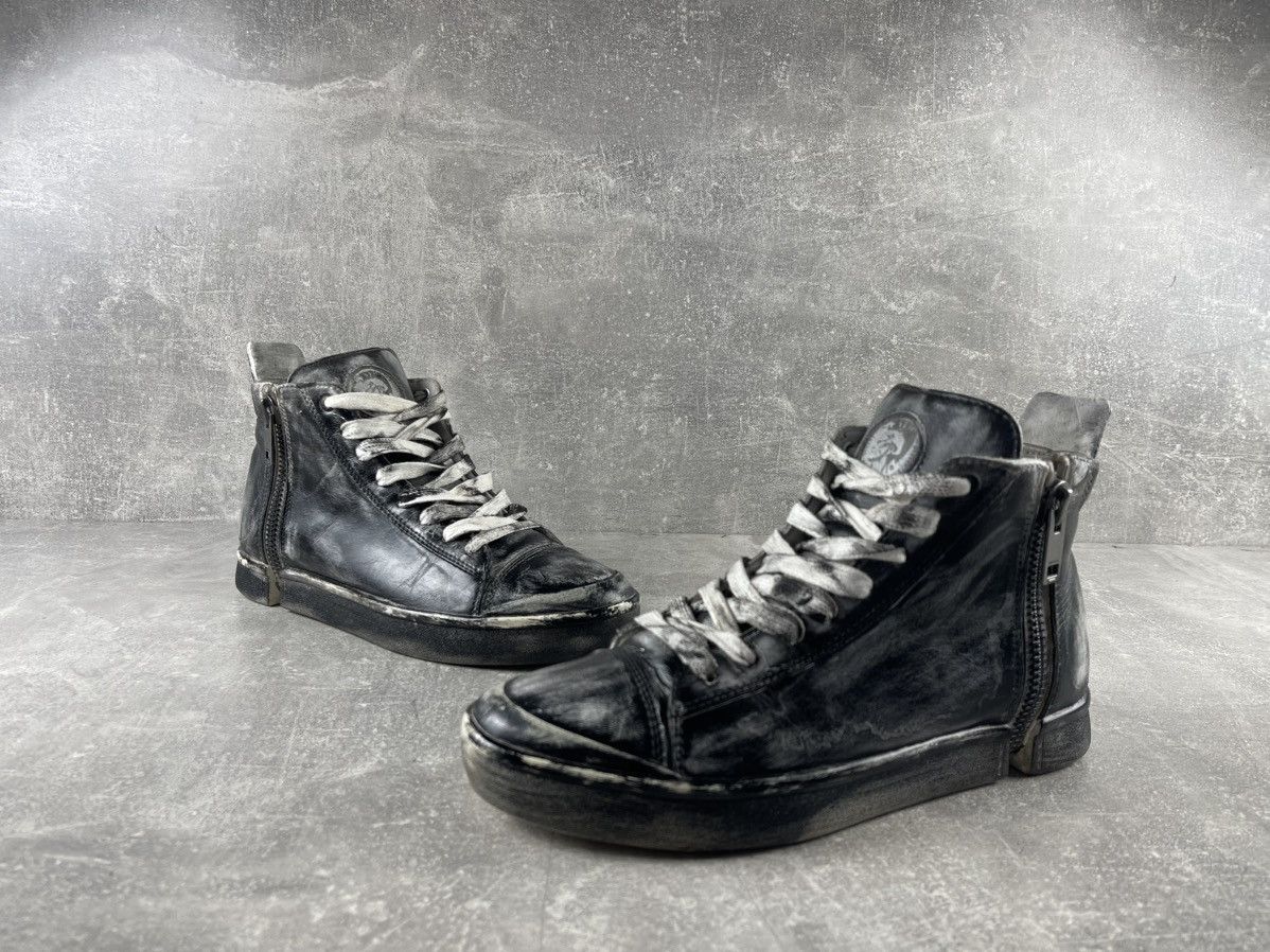 Diesel Diesel Distressed Leather High Top Sneakers with Side Zipper Size US 7 / EU 40 - 4 Thumbnail