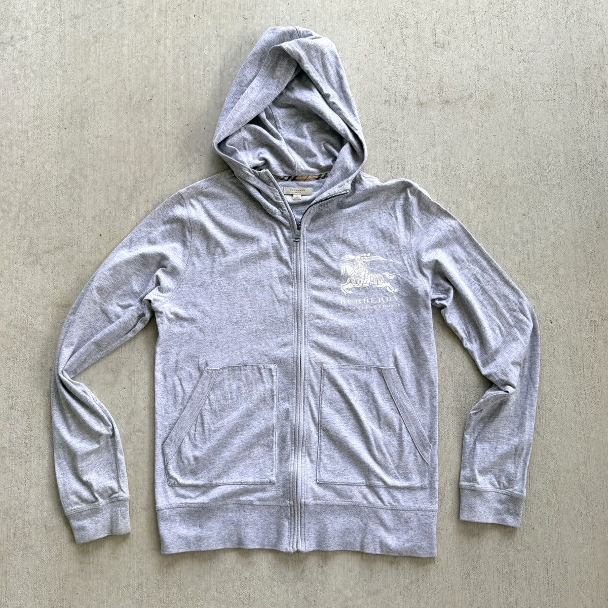 Burberry London Full Zip Hoodie Men Size Small Gray Knight