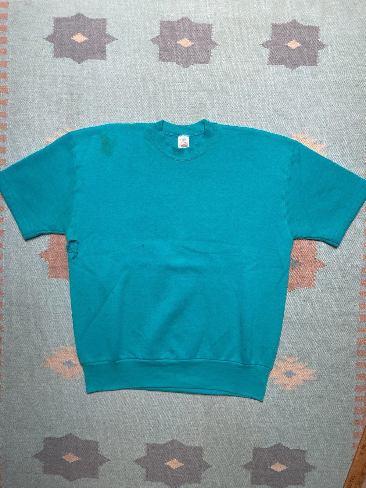 Fruit Of The Loom × Vintage 90s short sleeve sweatshirt fruit of the loom blank teal XL Size US XL / EU 56 / 4 - 1 Thumbnail