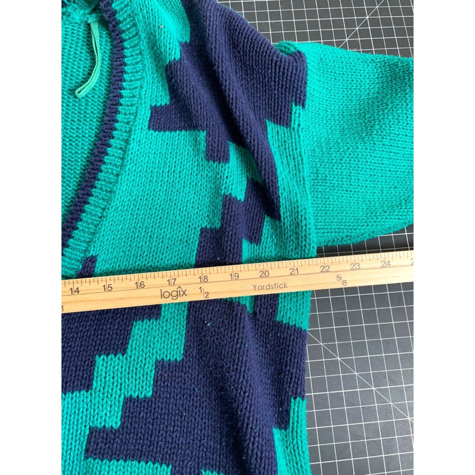 Vintage Vintage 90s Geometric Pattern Cotton Chunky Knit Cardigan Women's Medium Green Blue Hipster Retro Size M / US 6-8 / IT 42-44 - 5 Thumbnail
