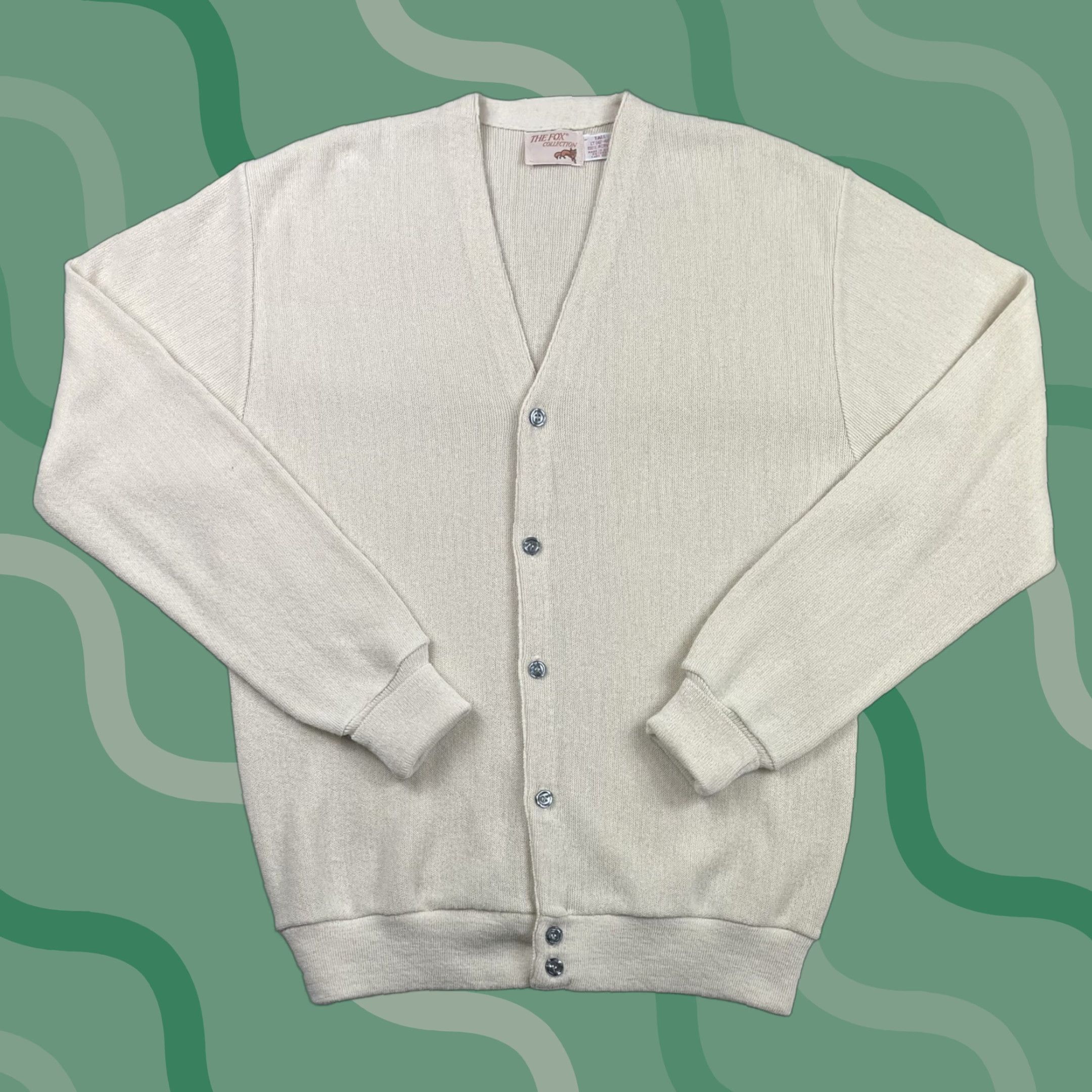 Vintage VINTAGE The Fox Cardigan Mens Cream White Ivory 70s L Acrylic Long Sleeve USA Made Casual Men Adult Large Size US L / EU 52-54 / 3 - 1 Thumbnail
