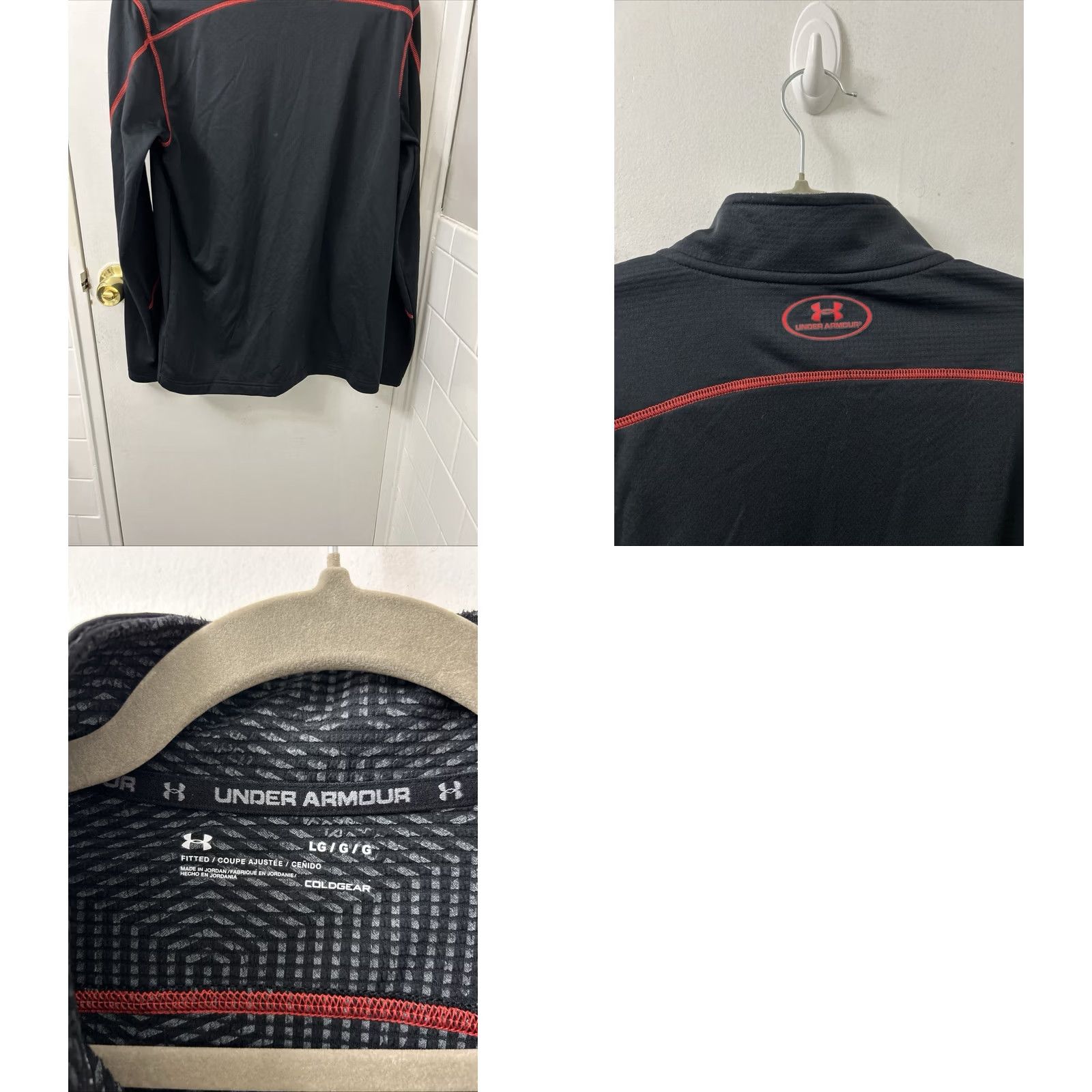 Under Armour Under Armour ColdGear Pullover 1/4 Zip Mens Large Black Red Sweatshirt L/S Nightfall? (adjusted) Size US L / EU 52-54 / 3 - 8 Thumbnail