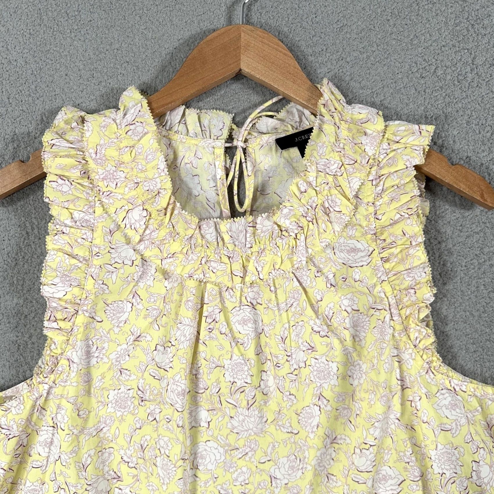 J.Crew J.CREW Blouse Women's Medium Sleeveless Floral Ruffle Neck Yellow Cotton Top Size M / US 6-8 / IT 42-44 - 4 Thumbnail