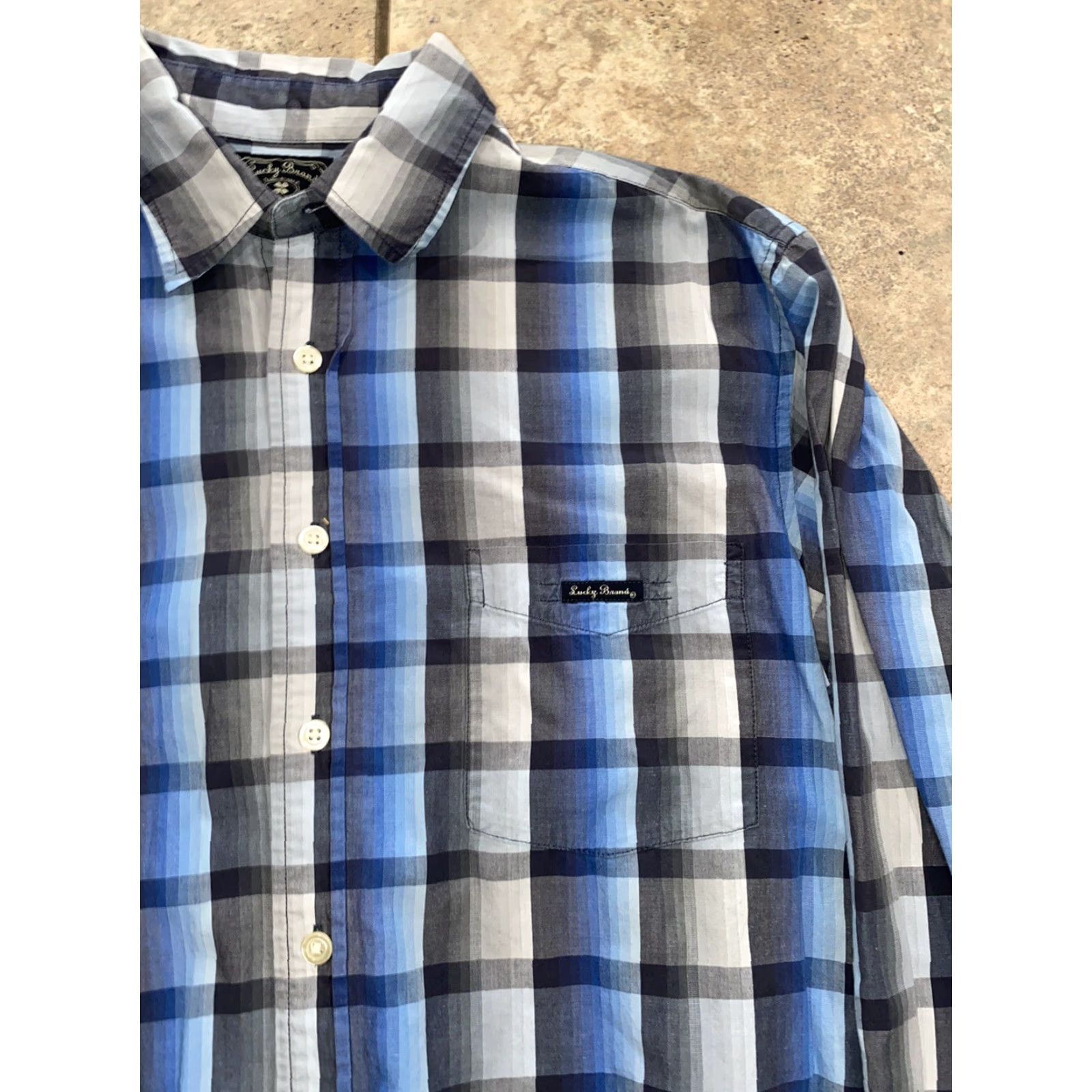 Lucky Brand Lucky Brand Dungarees America Too Tough To Die Plaid Button-Down Shirt Mens M Blue Shirt Size US M / EU 48-50 / 2 - 4 Thumbnail