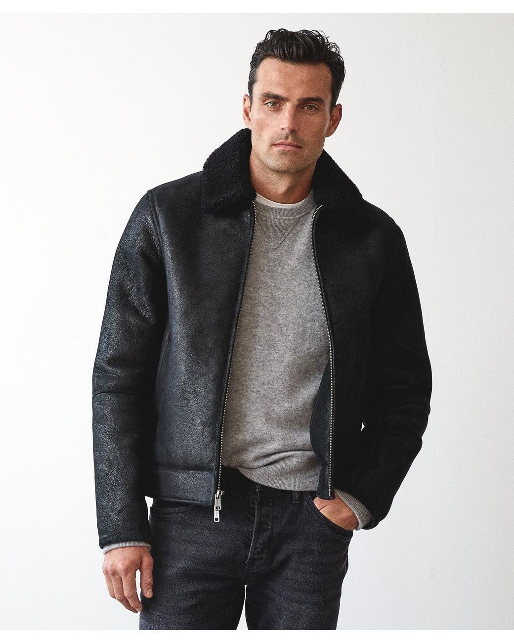 Todd Snyder Italian Shearling Leather Aviator Bomber Jacket Large Size US L / EU 52-54 / 3 - 5 Thumbnail