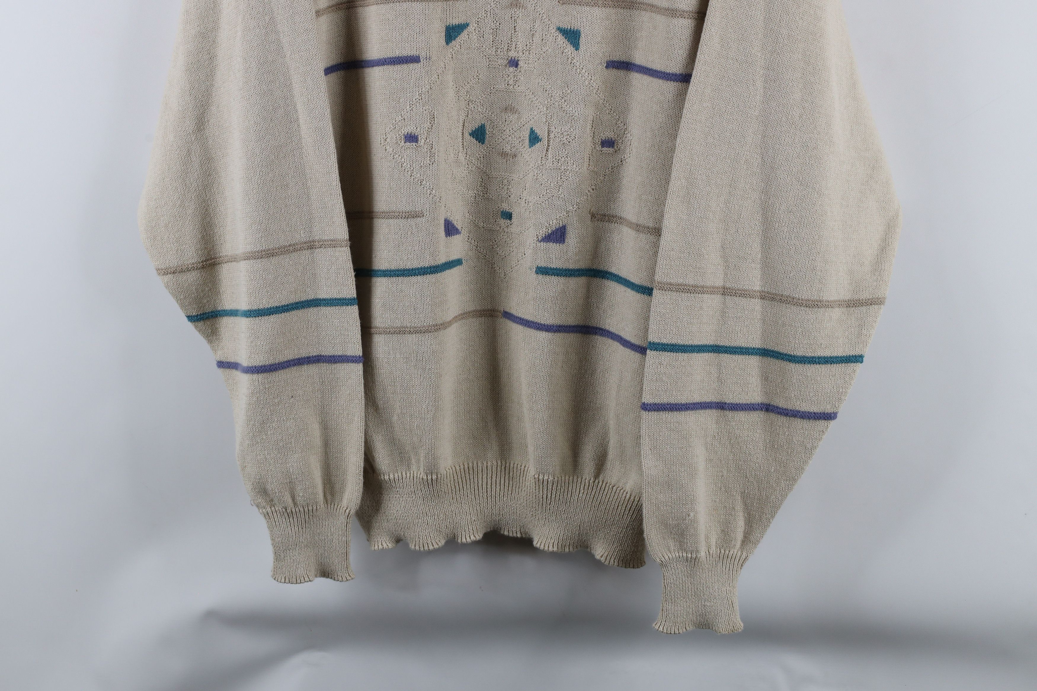 Vintage Vintage 90s Streetwear Diamond Knit Crewneck Sweater Beige Size US XXL / EU 58 / 5 - 3 Thumbnail