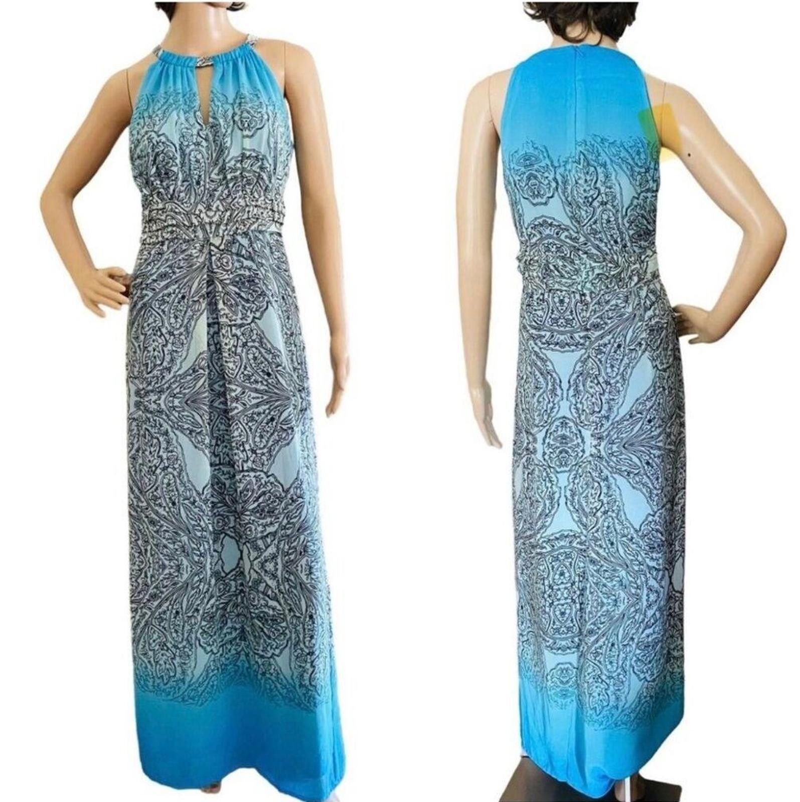 Designer Emma & Michele Blue & White Paisley Maxi Dress Size 16 Size XXL / US 16-18 / IT 52-54 - 4 Thumbnail