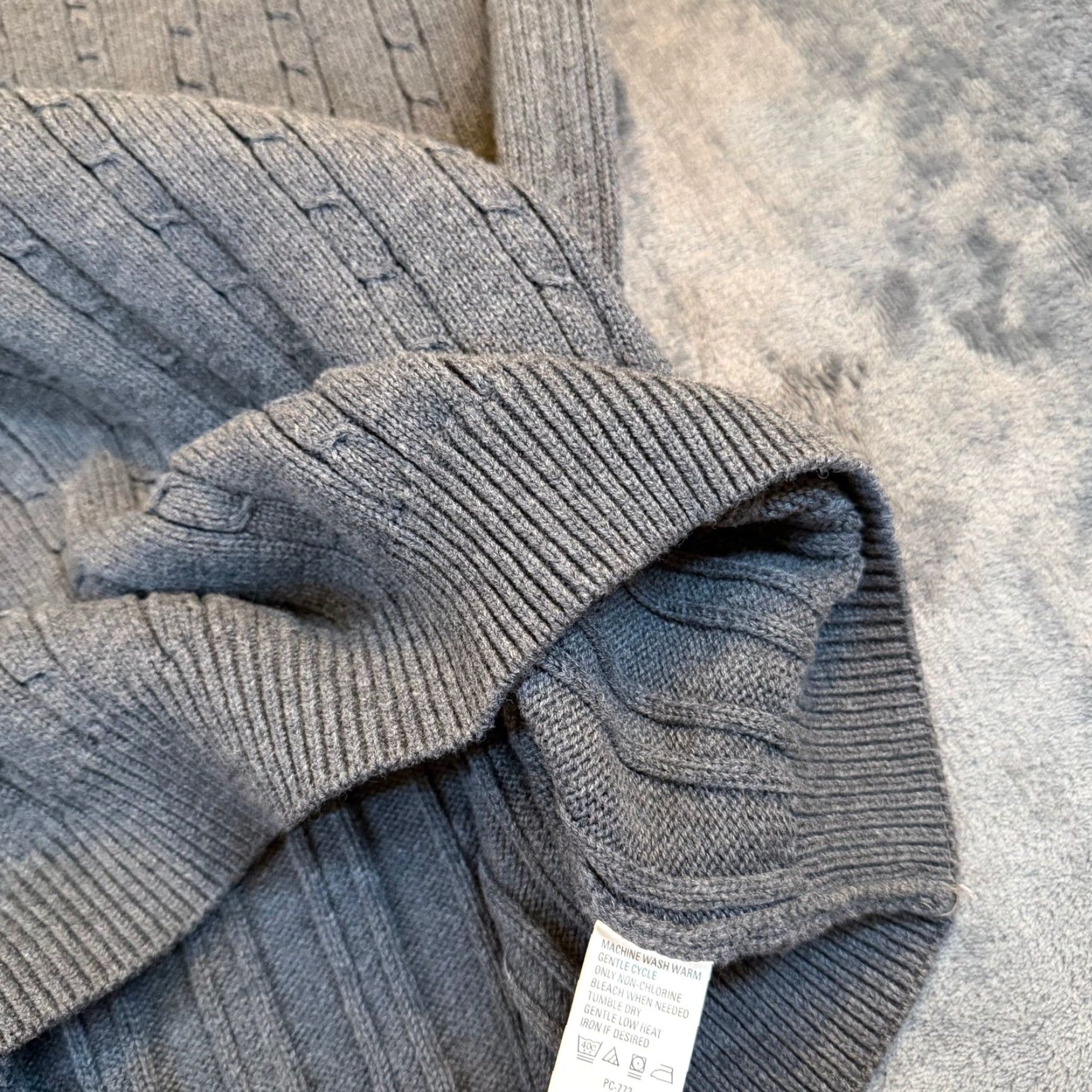 Izod IZOD Cable Knit Sweater Gray 100% Cotton Crewneck Long Sleeve Mens XL Pullover Size US XL / EU 56 / 4 - 4 Thumbnail