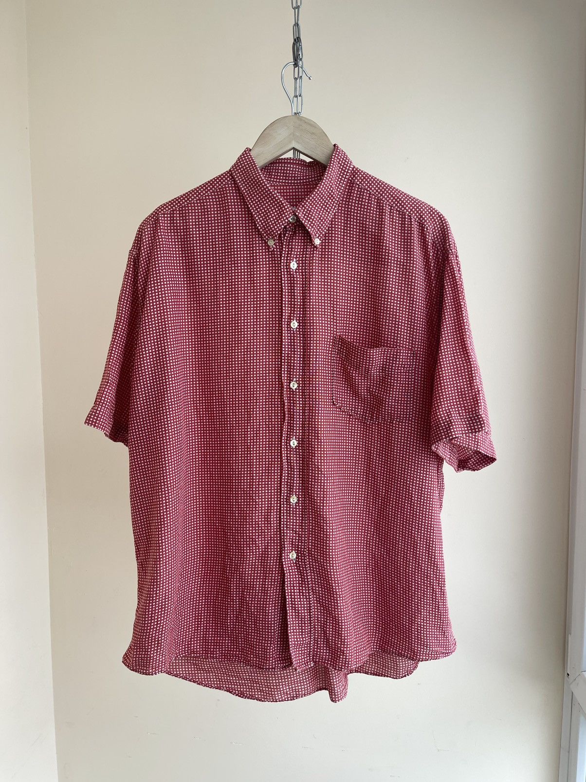 Hugo Boss Linen Cotton Checked Button Down Short Sleeve Shirt 80s 90s Size US XL / EU 56 / 4 - 1 Thumbnail