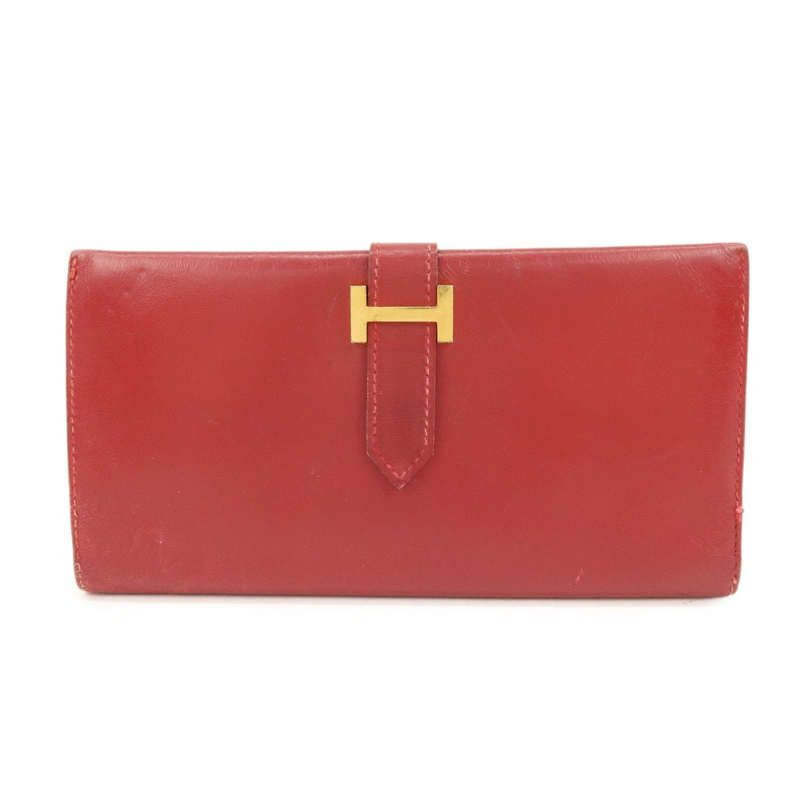 Hermes Hermes Bearn Classic Box Calf Bi-fold Long Wallet Red Size ONE SIZE - 1 Thumbnail