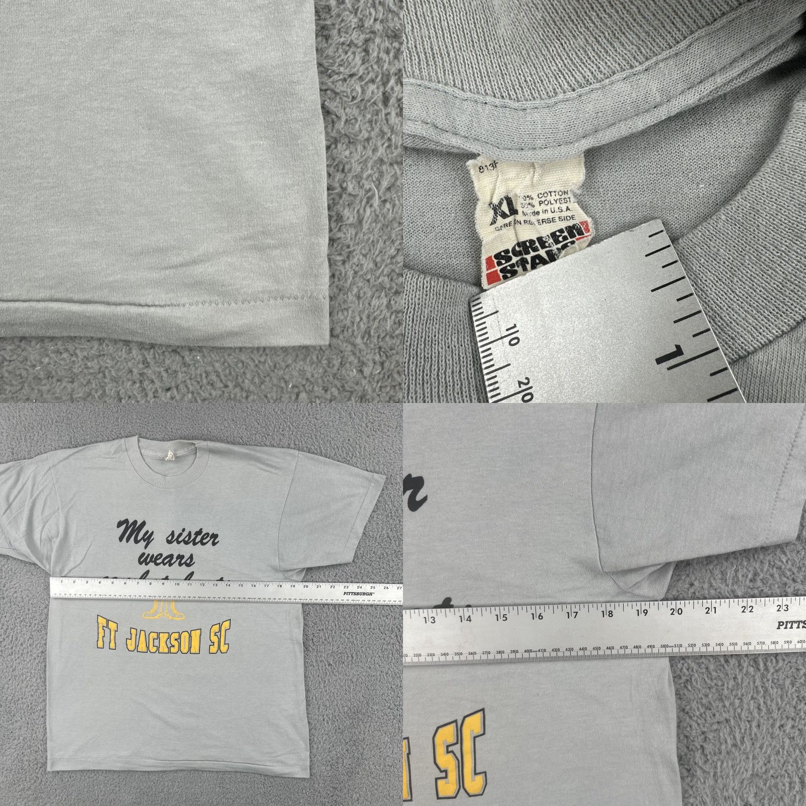 Vintage VINTAGE Screen Stars Gray XL T Shirt Men 1980s Single Stitch Cotton USA Fort Jackson Graphic Tee Sportswear/Beach Size US XL / EU 56 / 4 - 9 Thumbnail