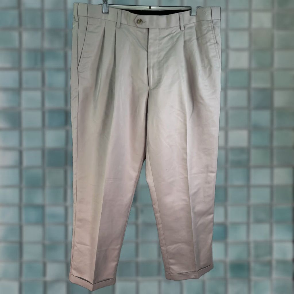 Perry Ellis Perry Ellis Portfolio FILIO-Flex Pleated Pants Mens Size 38/30 Straw Cuffed NWT Dress Pants Regular Be​ige Solid Size US 38 / EU 54 - 1 Thumbnail