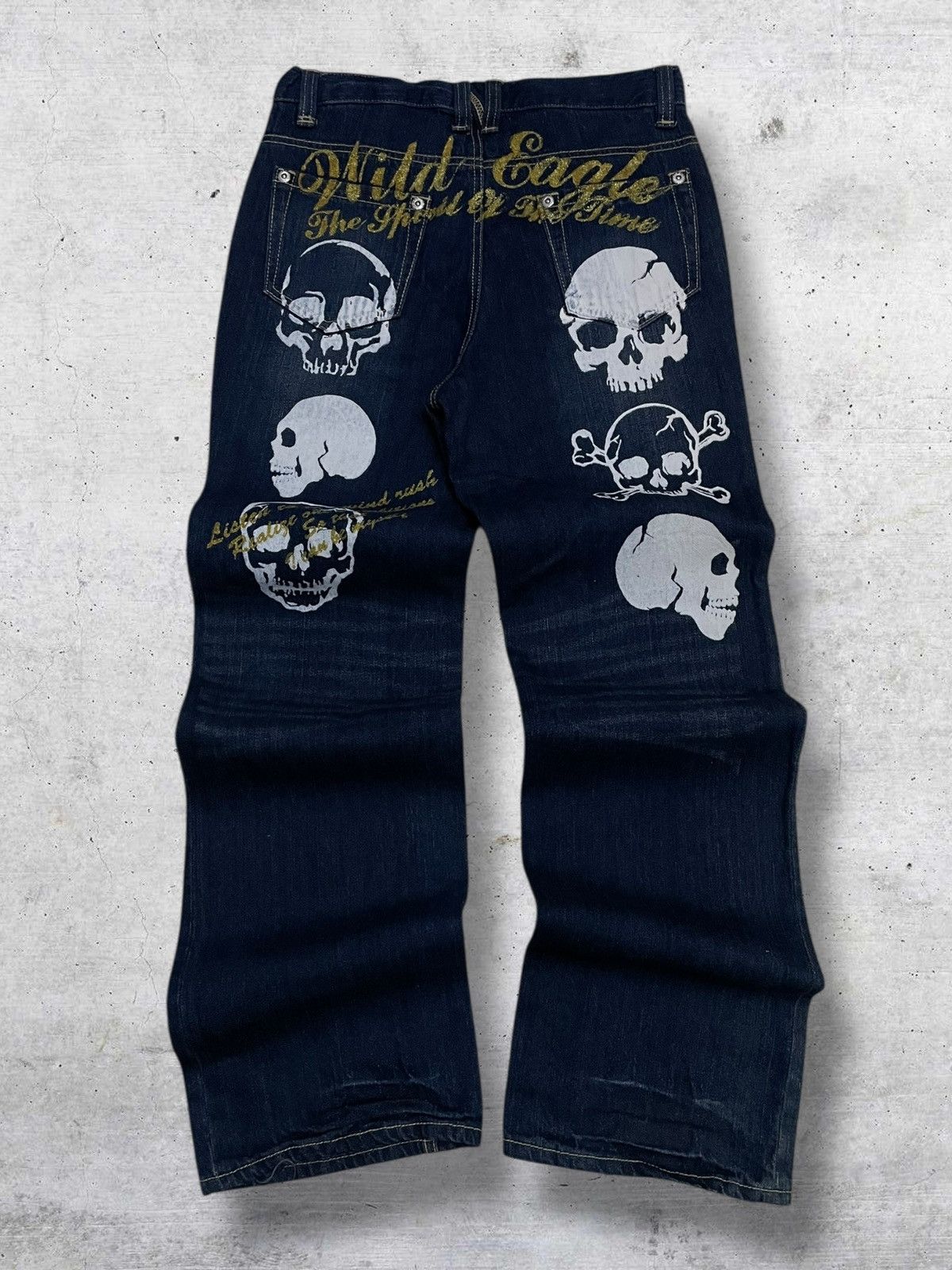 VINTAGE WILD EAGLE 90S JAPAN DESIGNER SKULL AFFLICTION DENIM