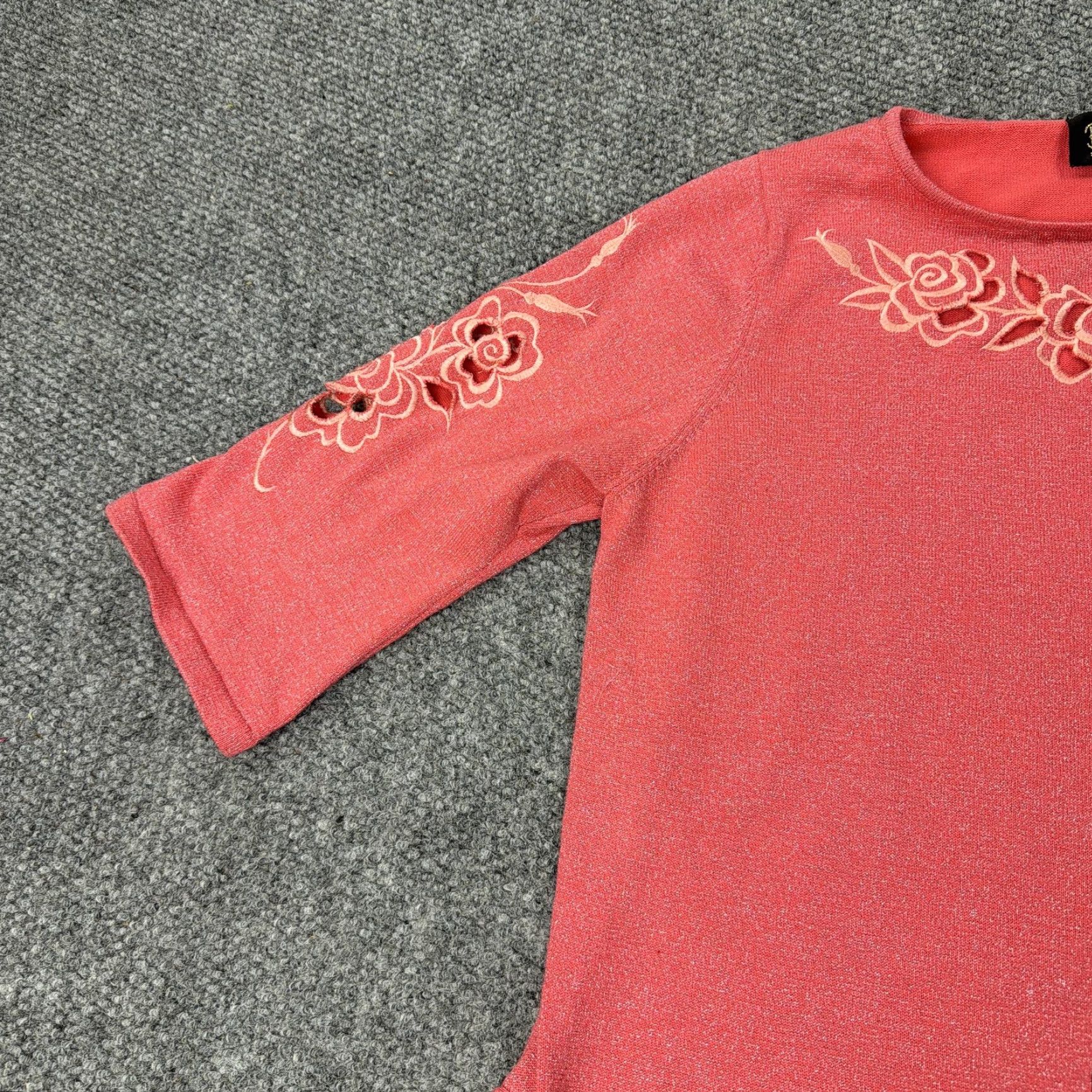Bob Mackie Bob Mackie Sweater Womens Large Pink Metallic Floral Embroidered 3/4 Sleeve Top Size L / US 10 / IT 46 - 4 Thumbnail
