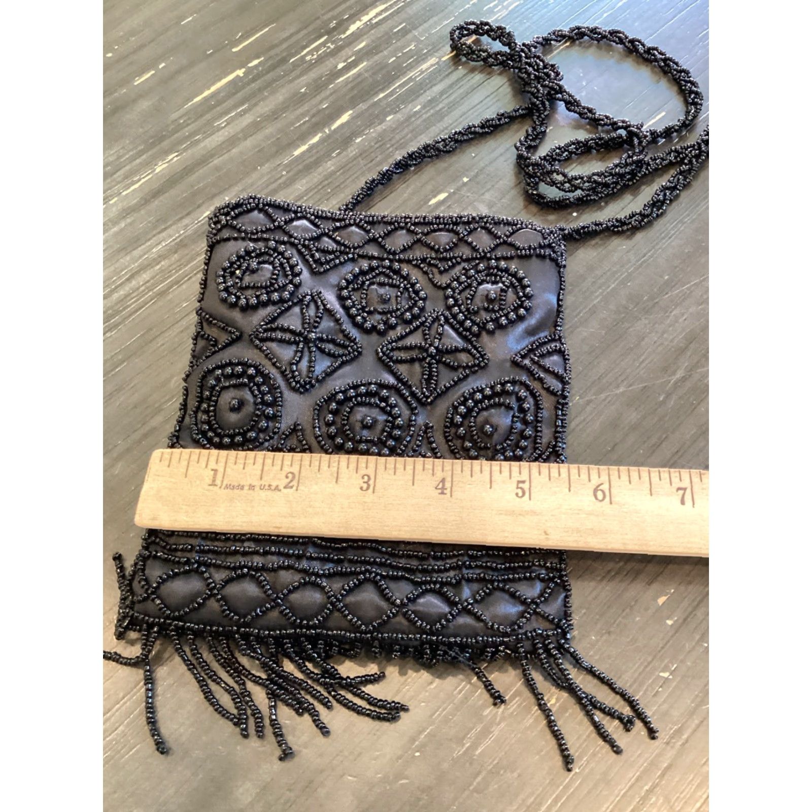 Vintage VINTAGE Beaded Crossbody Bag Shoulder Bag Women Small Black Beaded Accents 5.5-8.5” x .5-2” Bohemian Hipster Wedding Party Travel Workwear Charm Size ONE SIZE - 4 Thumbnail
