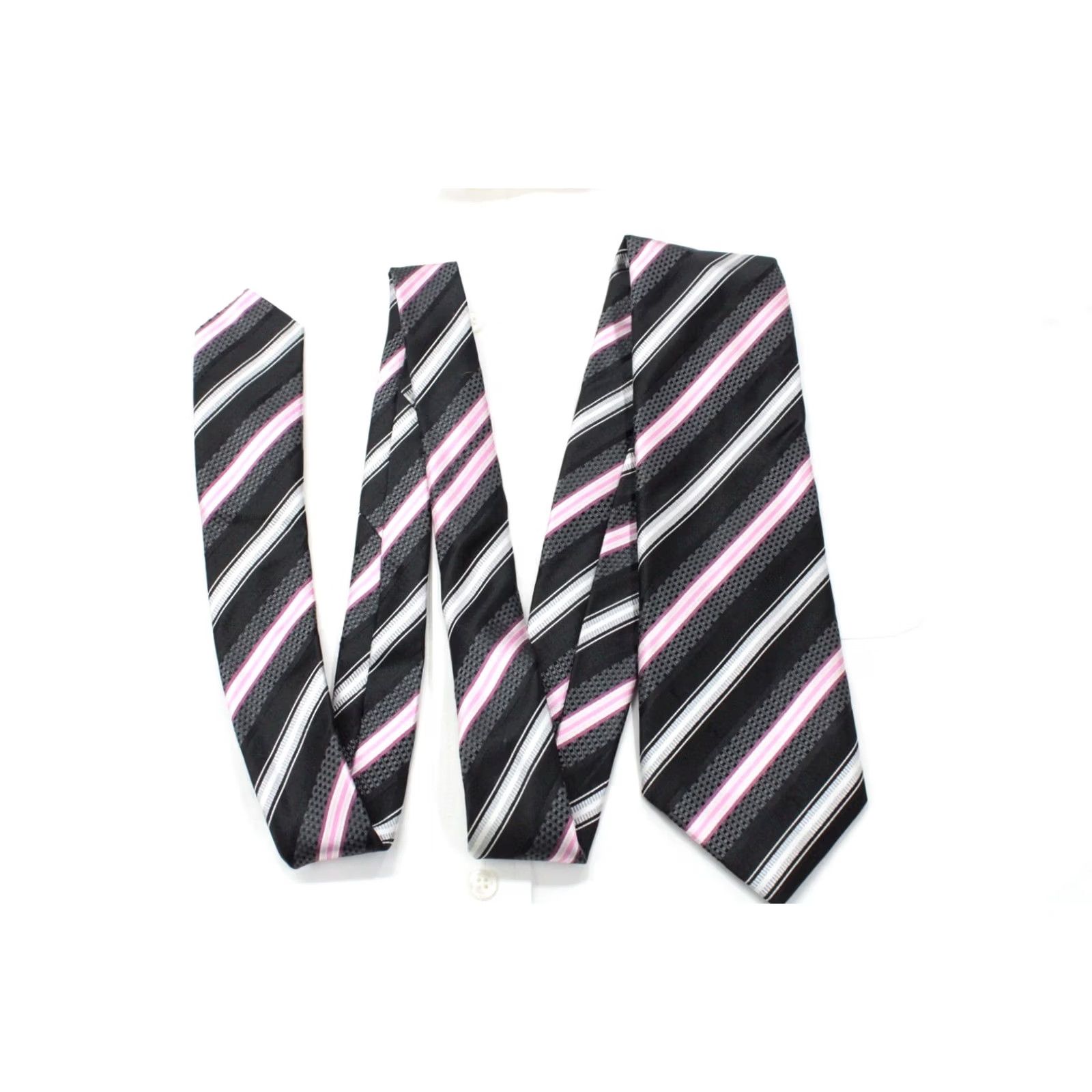 Vintage JZ Richards Silk Necktie Mens Tie Black Silver Stripe Hand Made Office Stylish Designer Size ONE SIZE - 2 Thumbnail