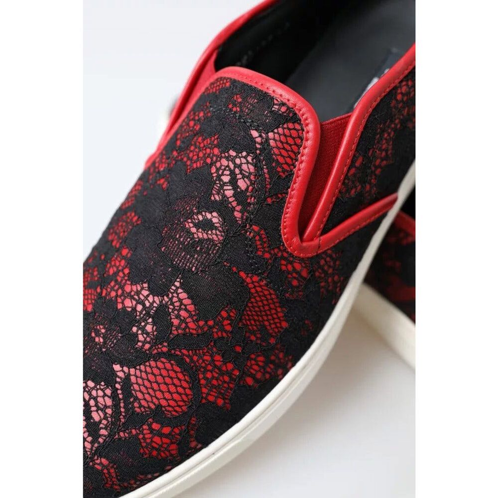 Dolce & Gabbana Dolce & Gabbana Black Red Lace Slip On Low Top Sneakers Shoe Size US 10 / IT 40 - 3 Thumbnail