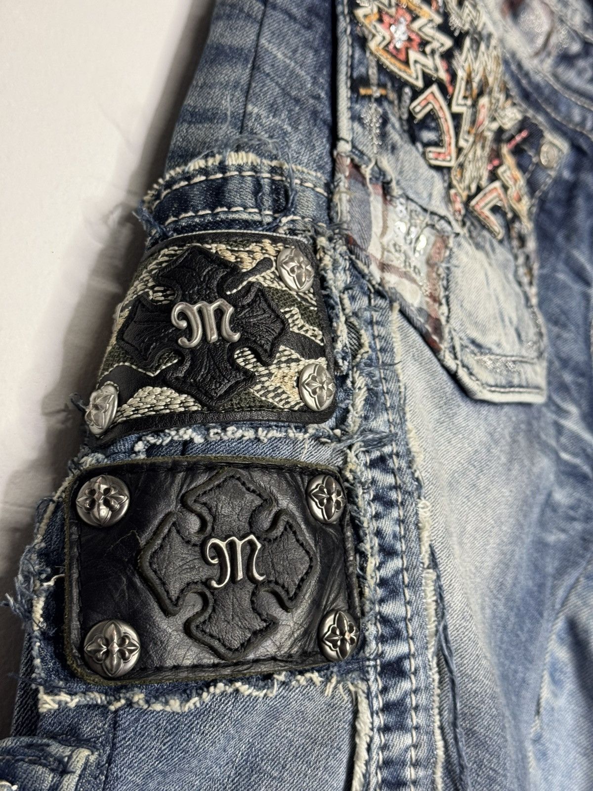 Other Studded Baggy Distressed Denim Shorts Size US 34 / EU 50 - 3 Thumbnail
