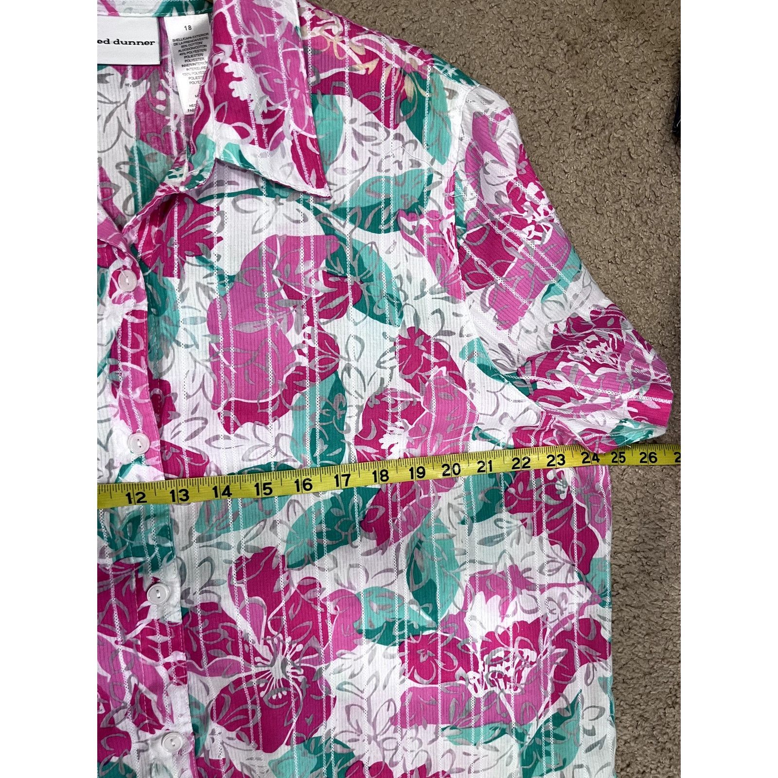 Vintage Pink Floral Alfred Dunner Button Front Blouse 18 Size XXL / US 16-18 / IT 52-54 - 3 Thumbnail