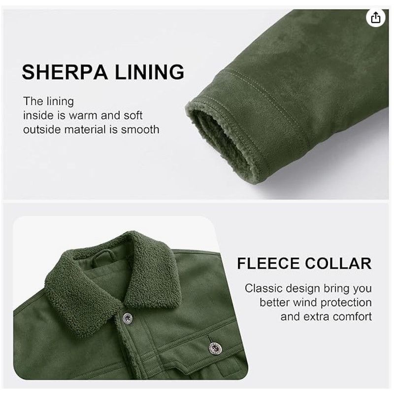 The Unbranded Brand Mens Army Green Sherpa Lined Jacket Lapel CottonEXTRALARGE Size US XL / EU 56 / 4 - 4 Thumbnail