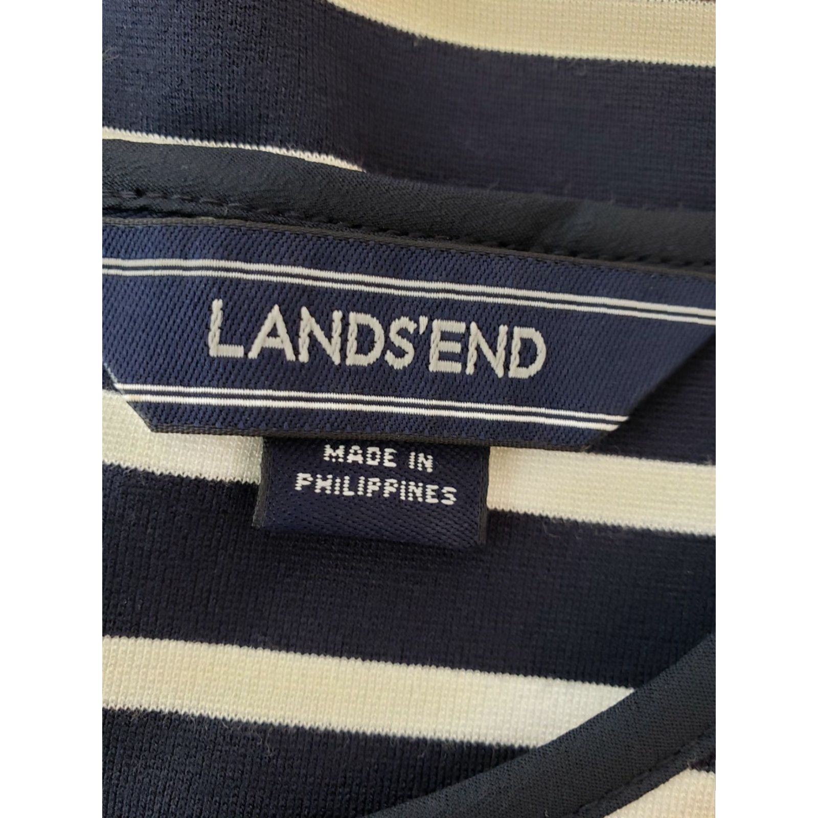 Lands' End Lands’ End Dress Navy White Stripe 3/4 Sleeve Boat Neck Shift Knee Length Pockets Sz 4 Womens Size S / US 4 / IT 40 - 4 Thumbnail