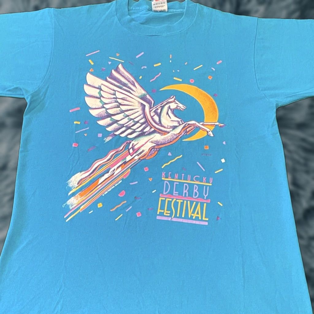 Vintage VTG 90s Kentucky Derby Festival Pegasus Art Vintage 1992 Shirt Mens Size M Blue 90s Mens T-Shirt Size US M / EU 48-50 / 2 - 1 Thumbnail