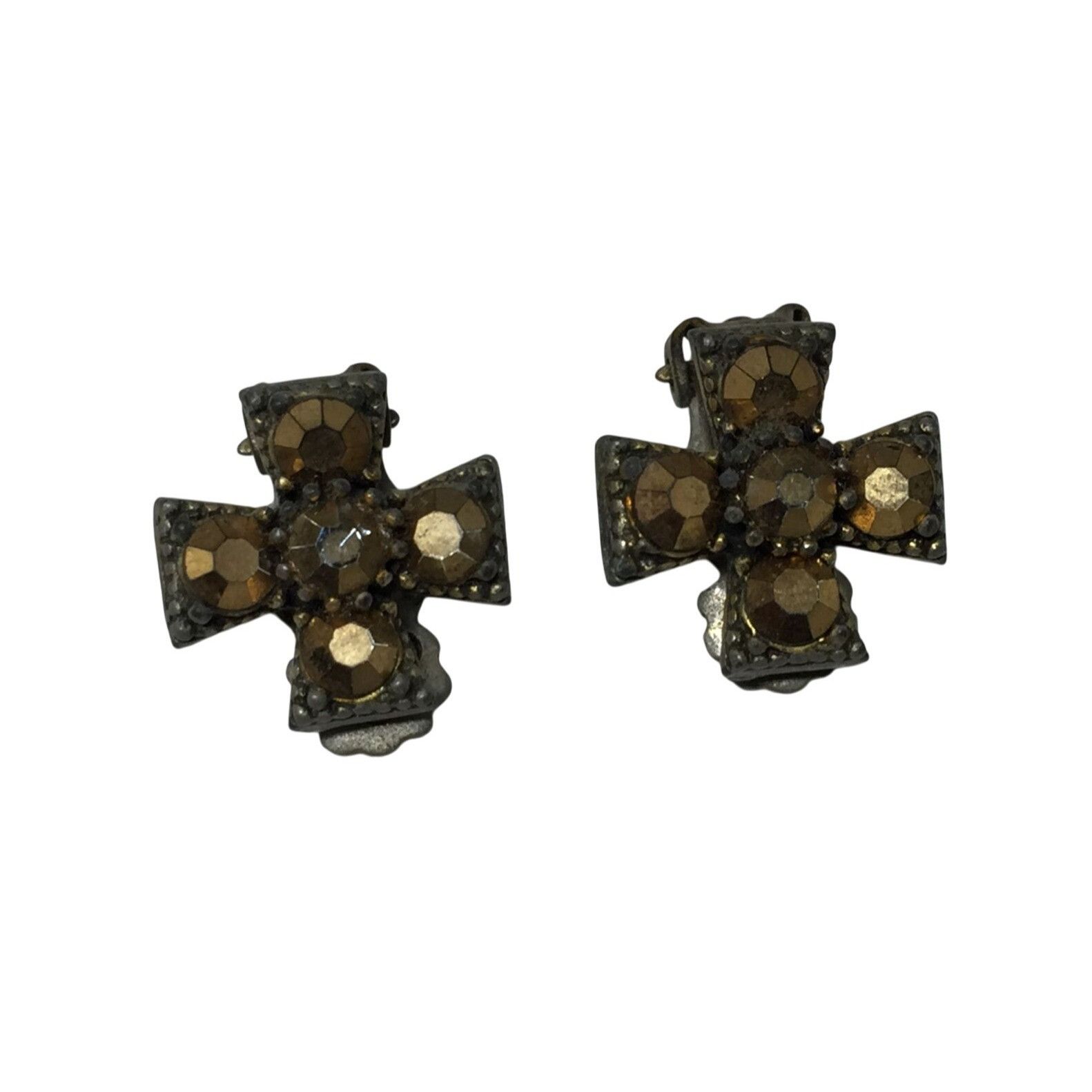 Other Women's Vintage WEISS Rhinestone Cross Shaped Clip On Earrin Size ONE SIZE - 1 Thumbnail