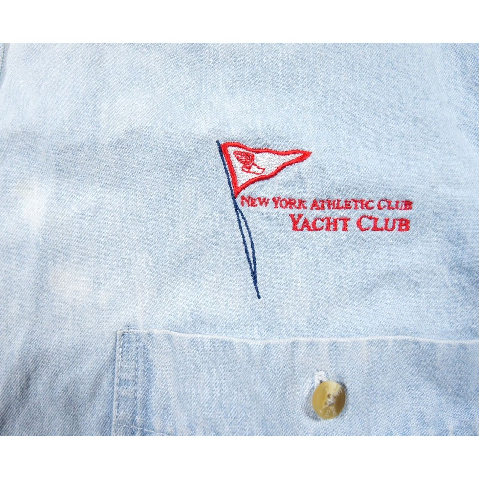 Lee Vintage NYAC Shirt Mens XL Blue Denim Button-Up Lee Regular Fit Button-Up Shirt Mens Blue Denim Outdoor 90s Mens Size US XL / EU 56 / 4 - 3 Thumbnail