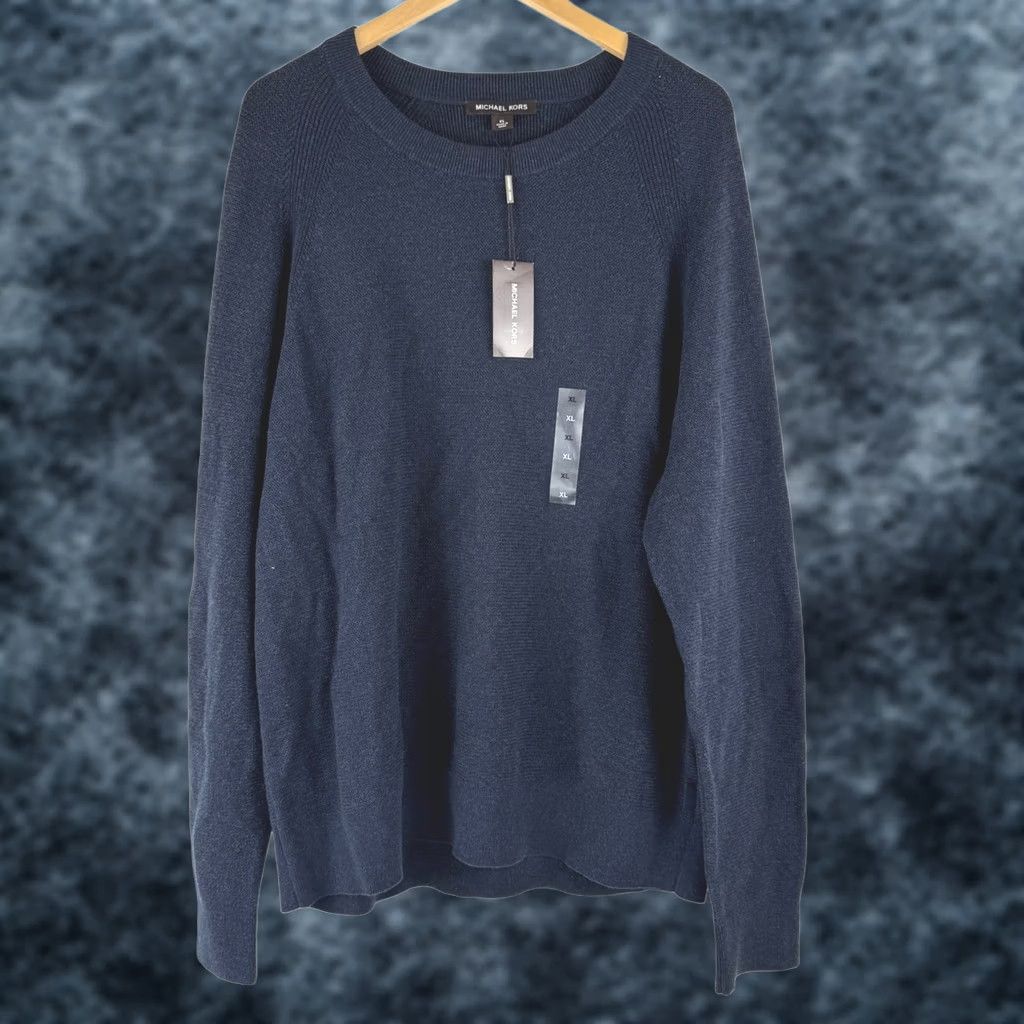 Michael Kors Michael Kors Mens Midnight Blue Textured Mouline Crewneck Sweater XL Size US XL / EU 56 / 4 - 1 Thumbnail