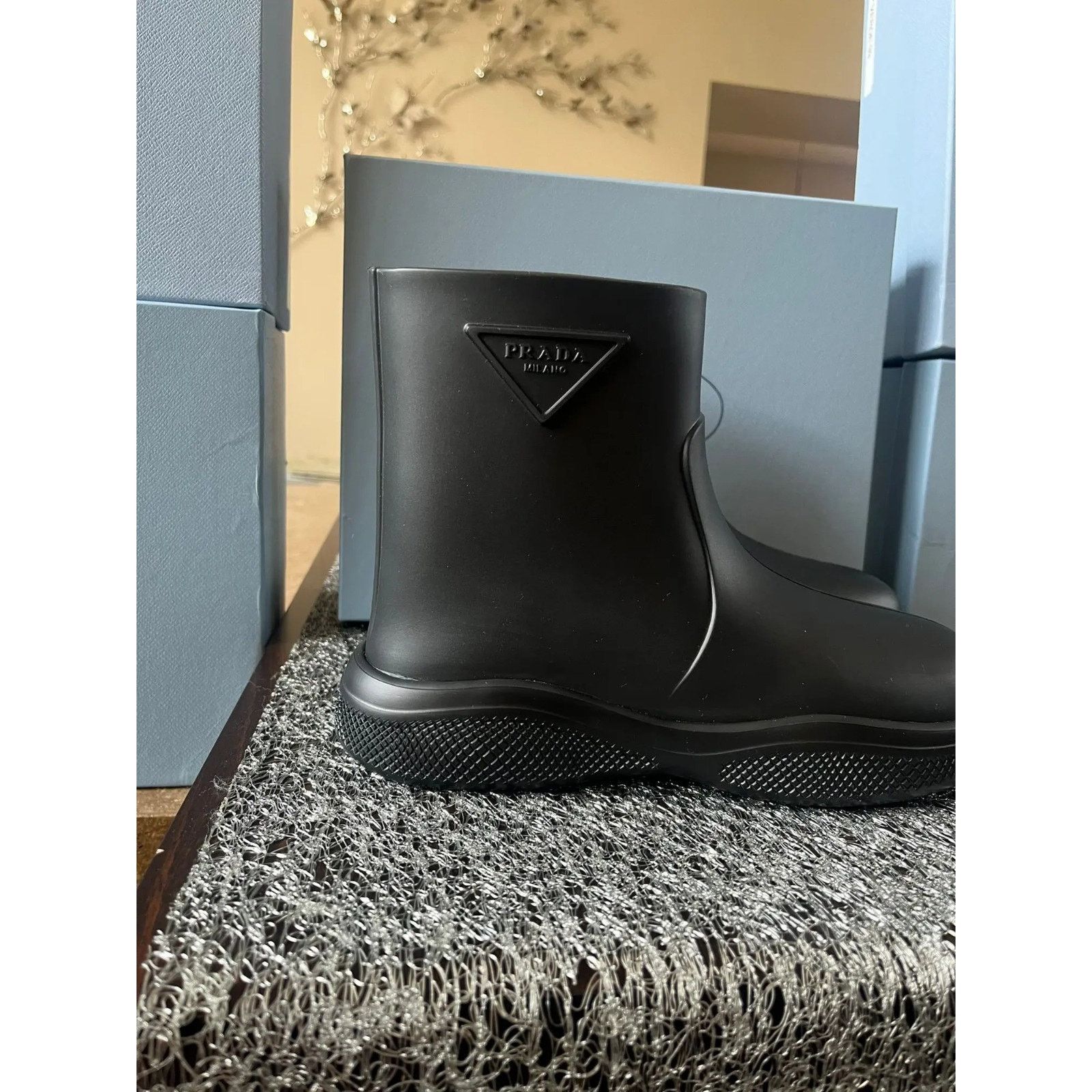 Prada Triangle Stamp Logo Rain Boots in Black Size US 10 / IT 40 - 3 Thumbnail