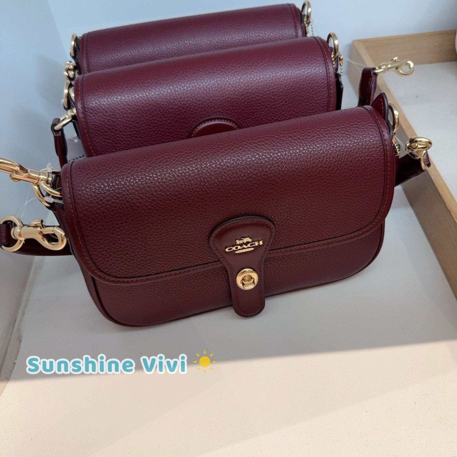 Coach NWT COACH Hadley Shoulder Bag Leather CY683 Gold/Dark Wine Size ONE SIZE - 5 Thumbnail