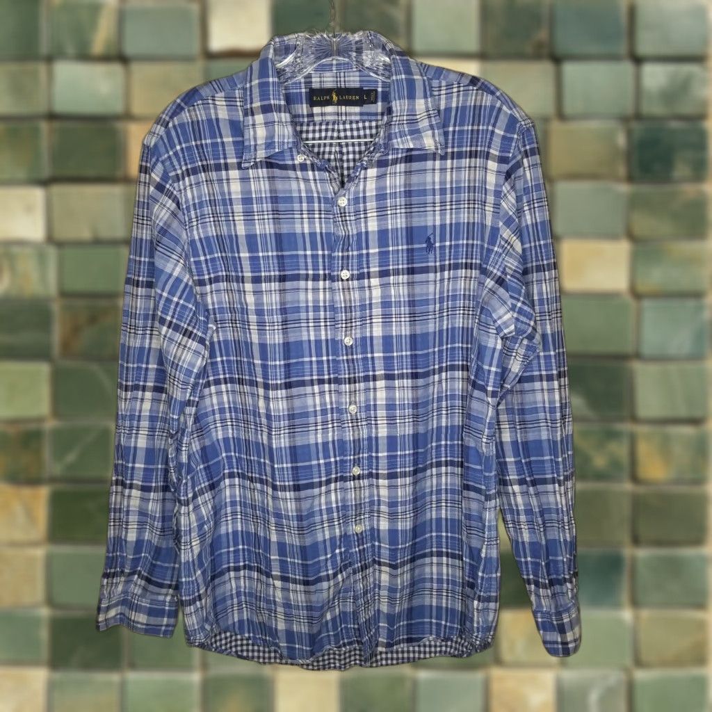 Ralph Lauren Ralph Lauren Mens Blue Plaid Long Sleeve Button-Up Size L Size US L / EU 52-54 / 3 - 1 Thumbnail