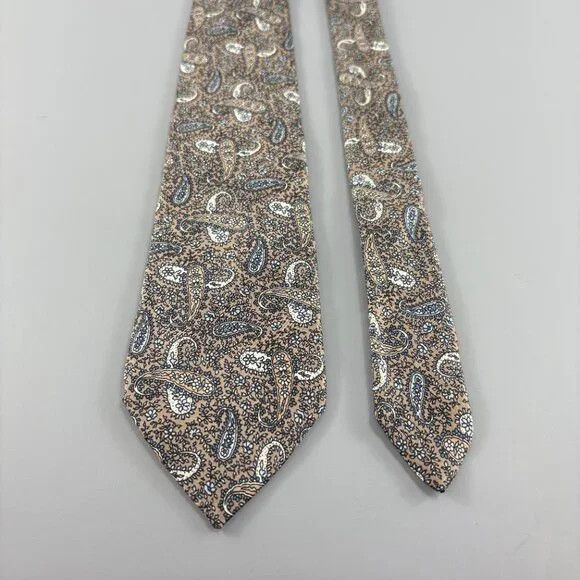 Oleg Cassini 70's Oleg Cassini Tan / White Paisley Men's Tie 3 1/4" x 59" Size ONE SIZE - 2 Thumbnail