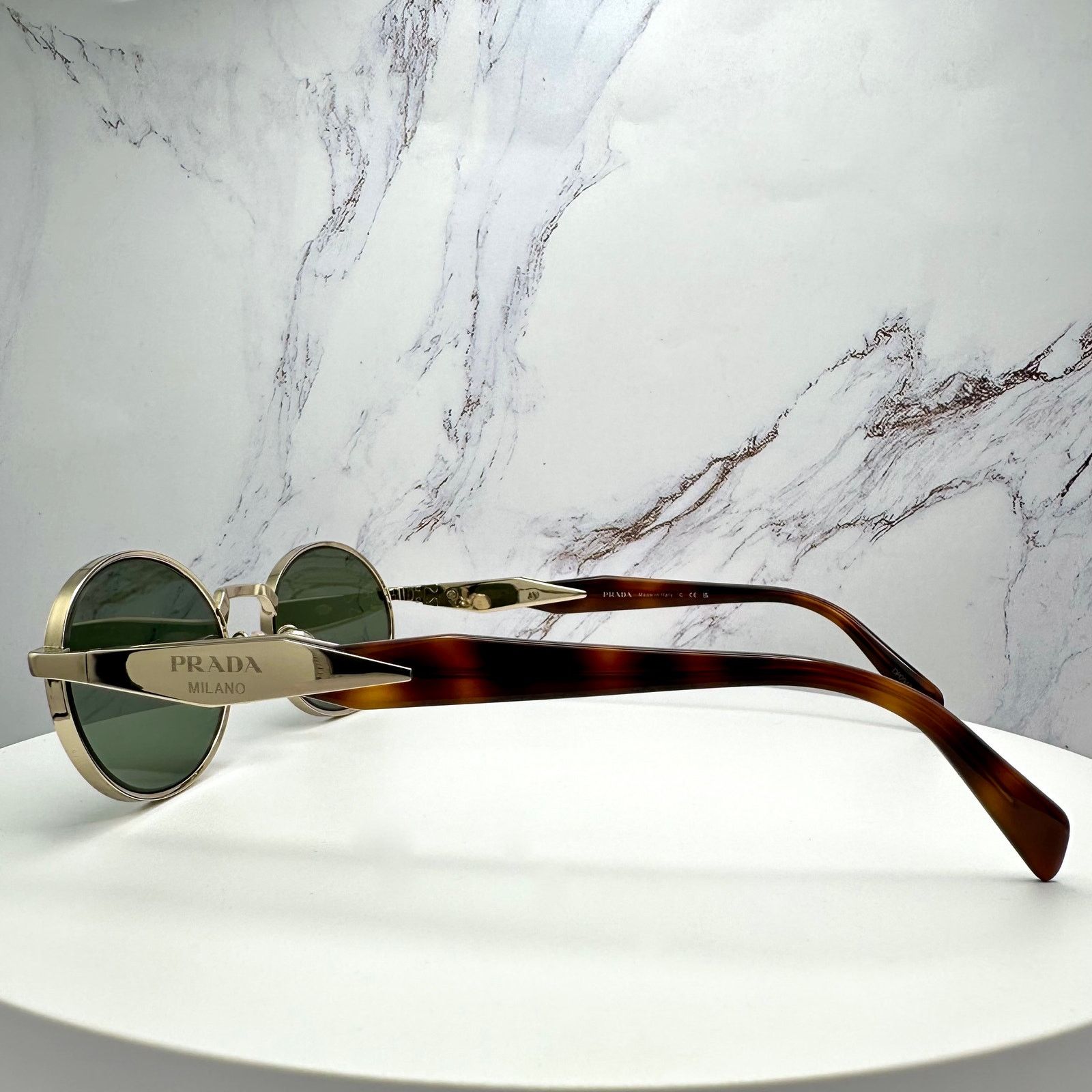 Prada NEW PRADA Sunglasses Gold Metal Oval PR65ZS Green Lens Size ONE SIZE - 10 Thumbnail