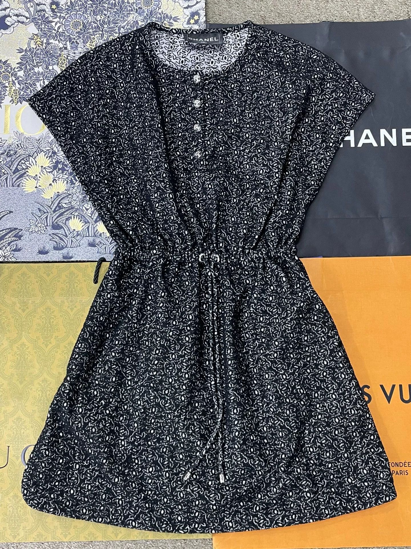 Chanel 25M Black Logo Print Dress