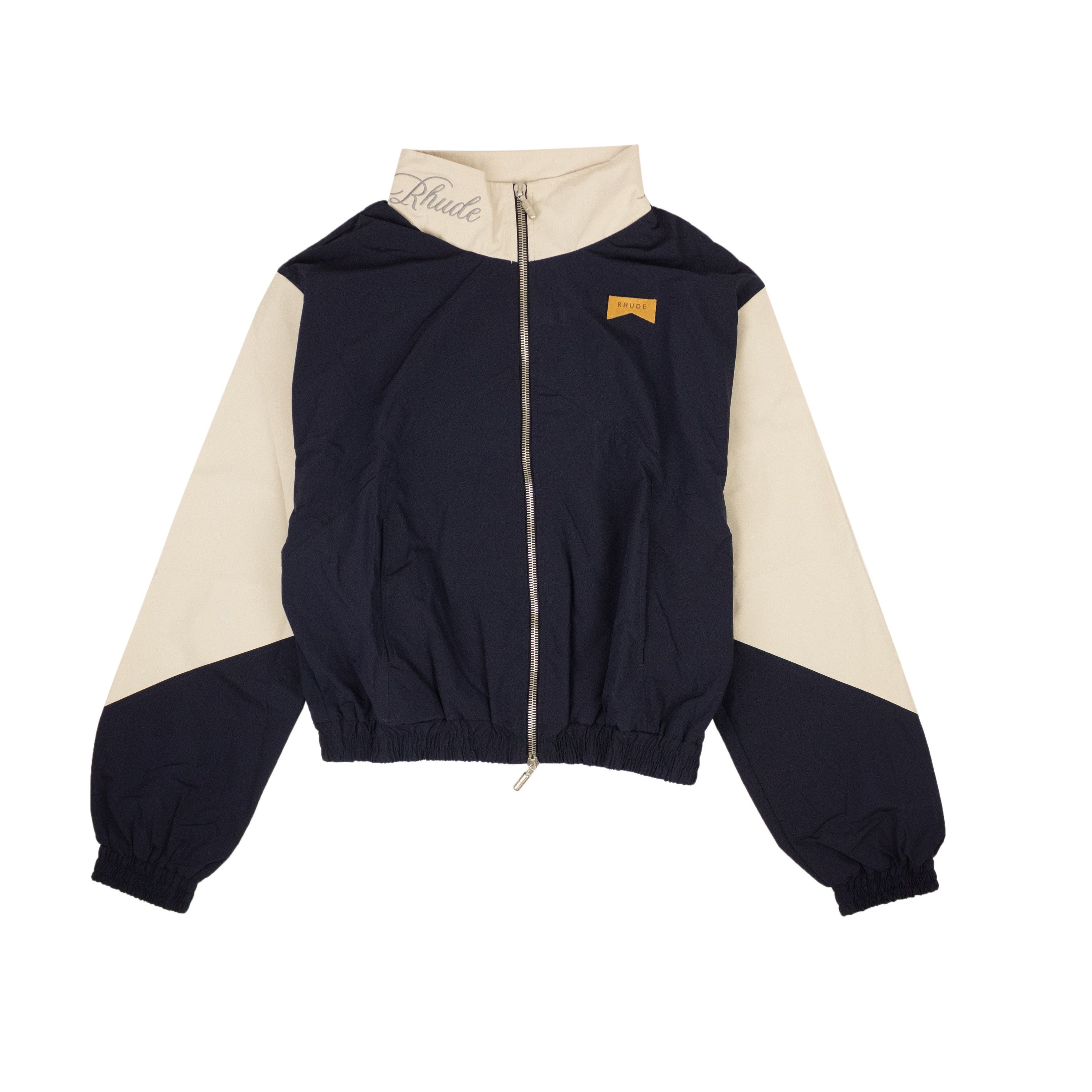 image of Rhude Navy Nylon Embroidered Logo Flight Track Jacket Size Xl, Men's