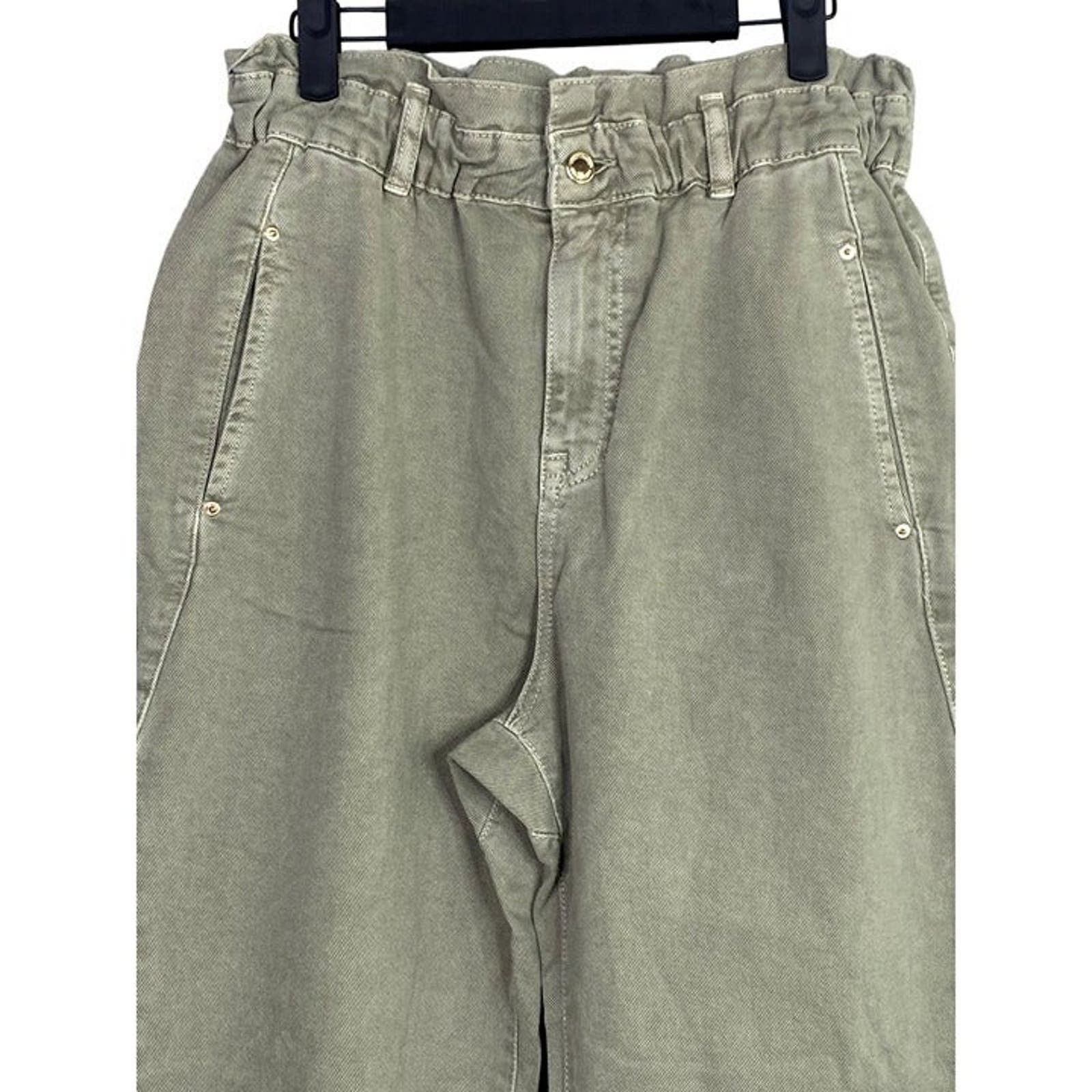 Zara Zara Paper Bag Relaxed Baggy Jeans Pants 29 Khaki Green Size 29" - 5 Thumbnail