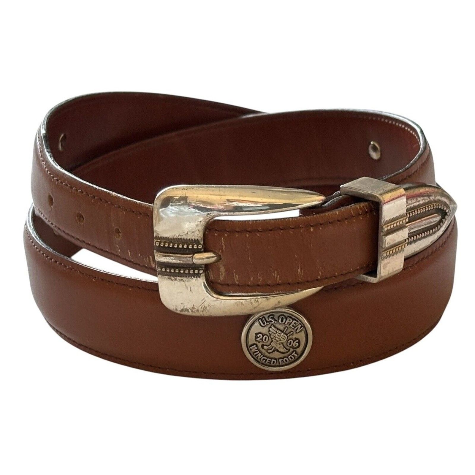 Other Brown Leather Belt 2006 US Open Winged Foot Golf Medallions Size 36 - 1 Thumbnail