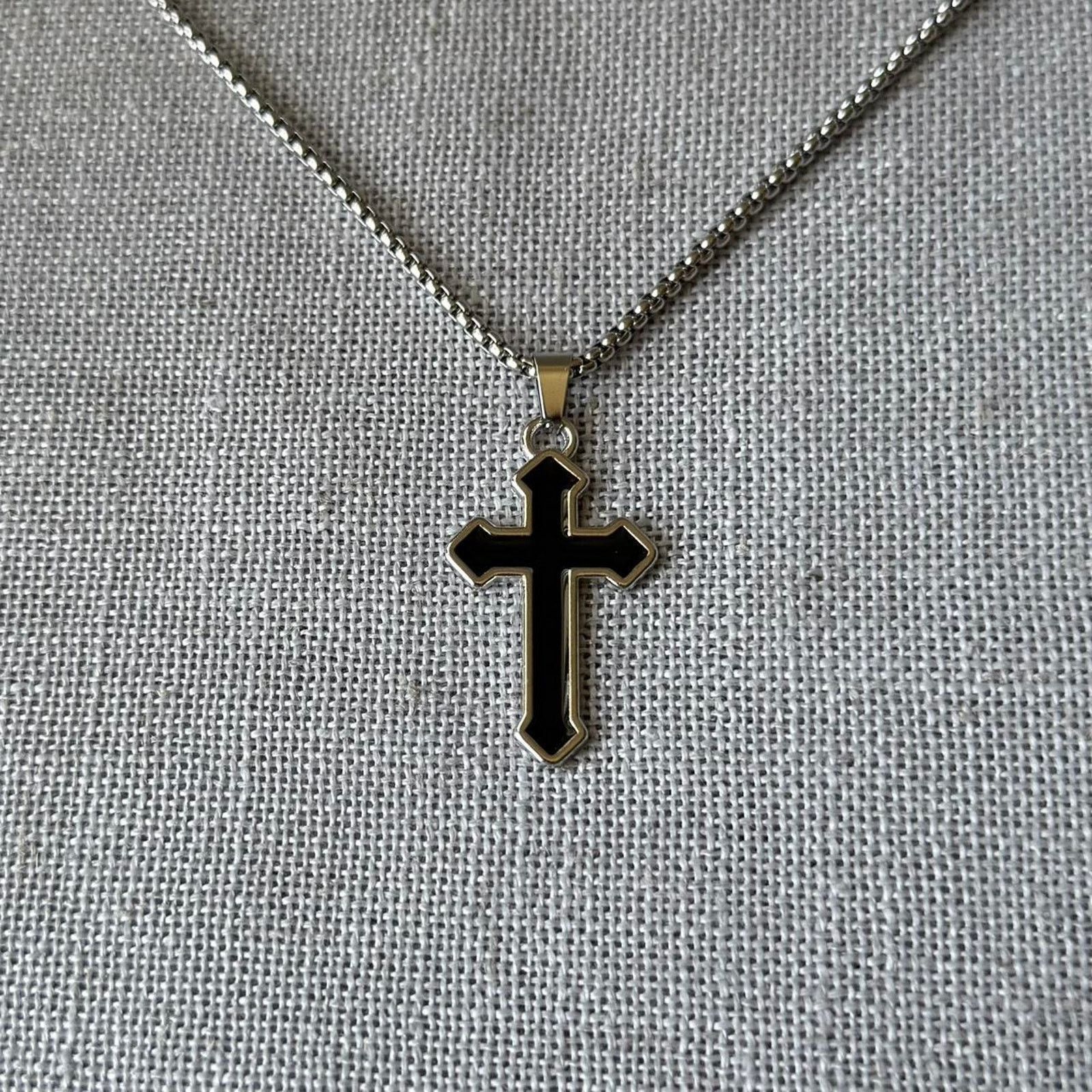 Other Silver and black cross necklace MENS1 Size ONE SIZE - 1 Thumbnail