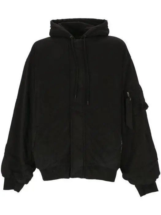 Balenciaga o1s1wg110126 Metal BB Stencil Padded Bomber Hoodie in Black Size XXS / US 00 / IT 34 - 2 Thumbnail